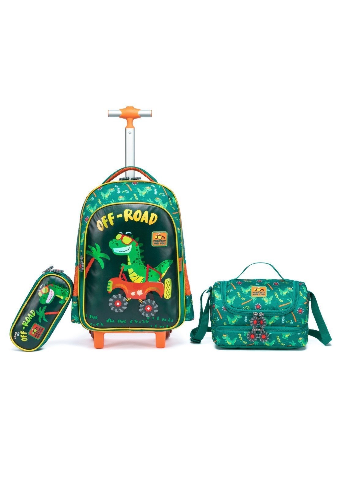 Infantil - Kit Mochila Rodinhas Menino Escolar Estojo Lancheira Perfect For You