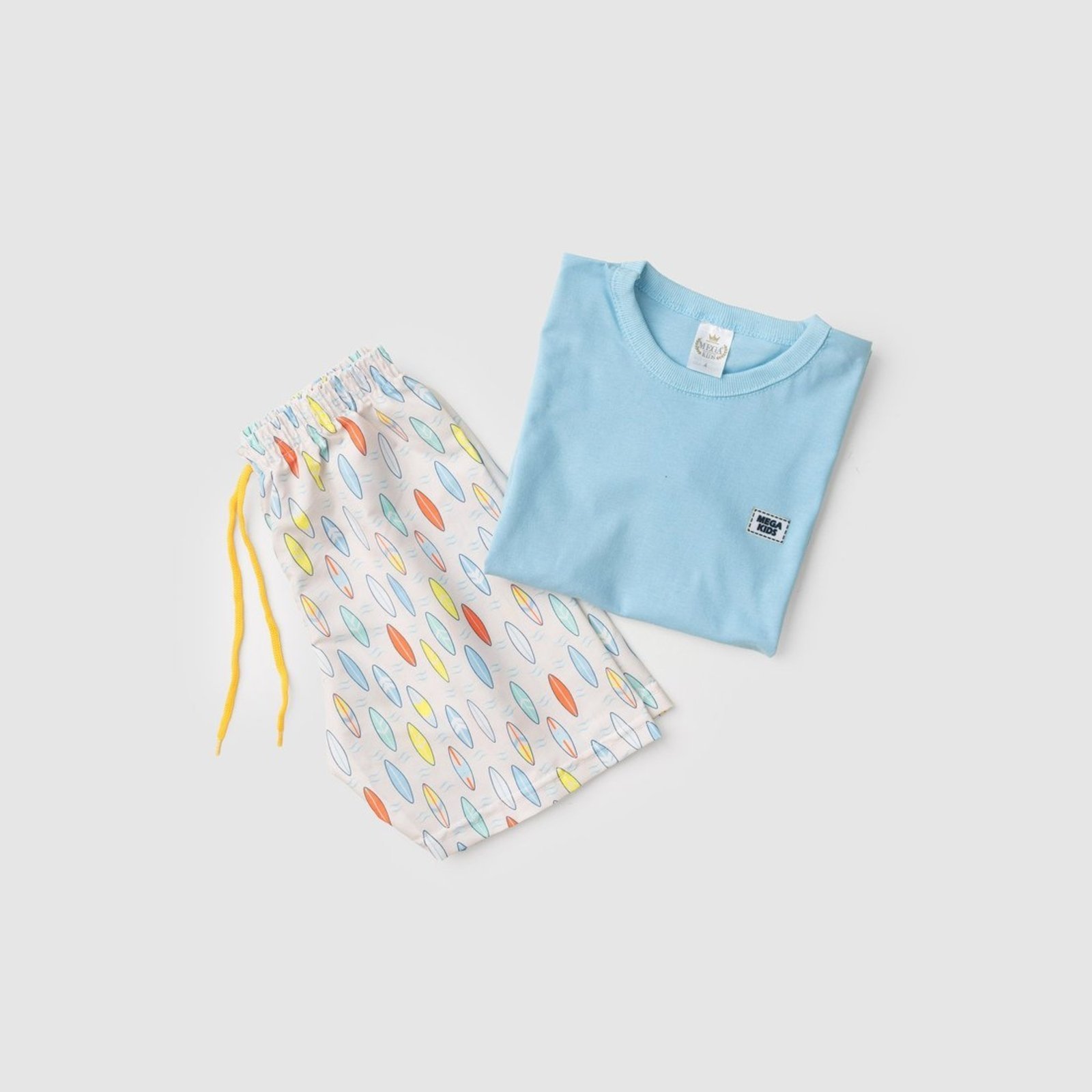 Vista 3 Infantil - Conjunto Verão Masculino Plaquinha Mega - Azul Mega Kids unico azul Mega Kids unico azul