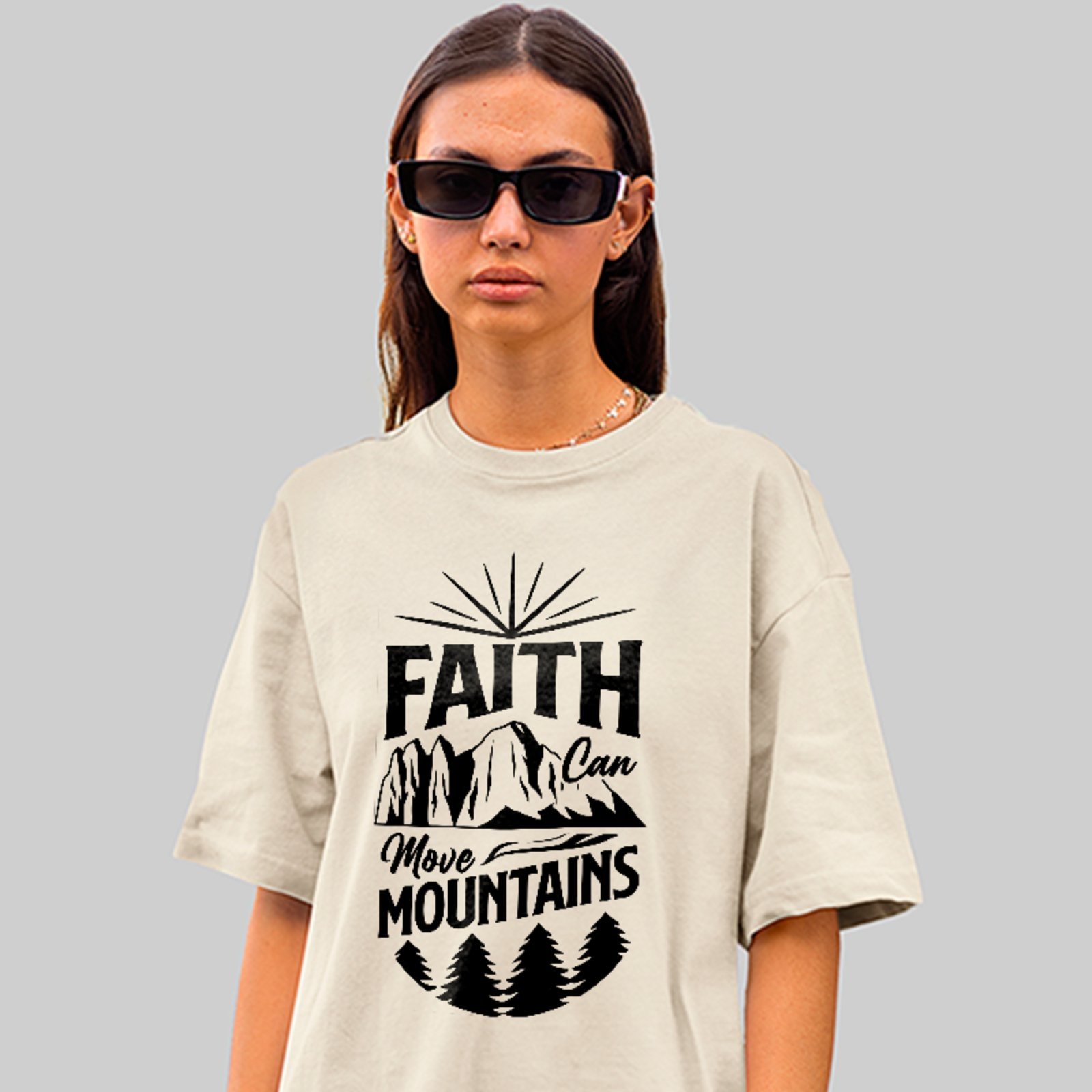 Camiseta Oversized Fé Move Mountains Streetwear Gospel Style Off White