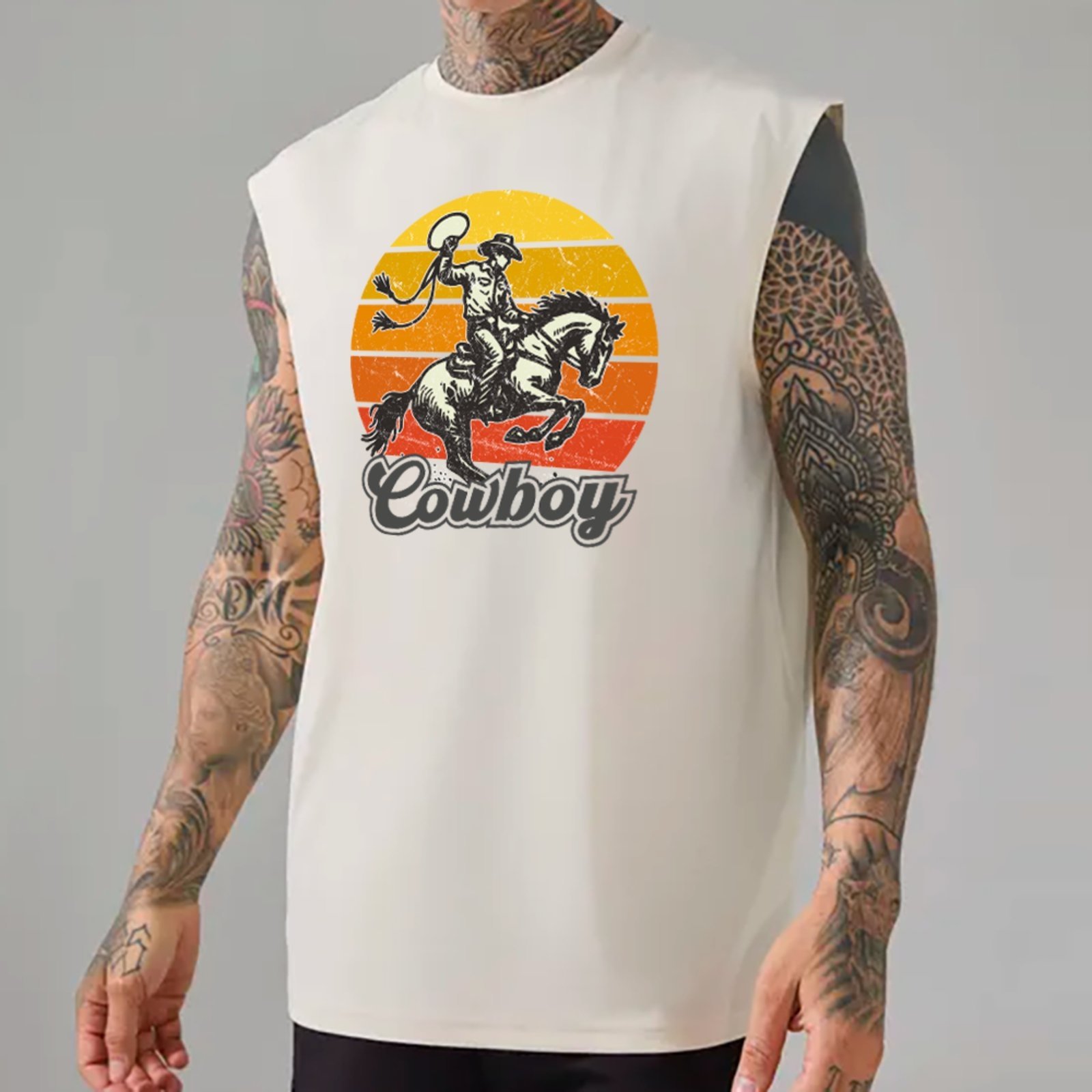 Camiseta Regata Machão Country Cowboy Sunset Estilo Autêntico Western Masculina Branco