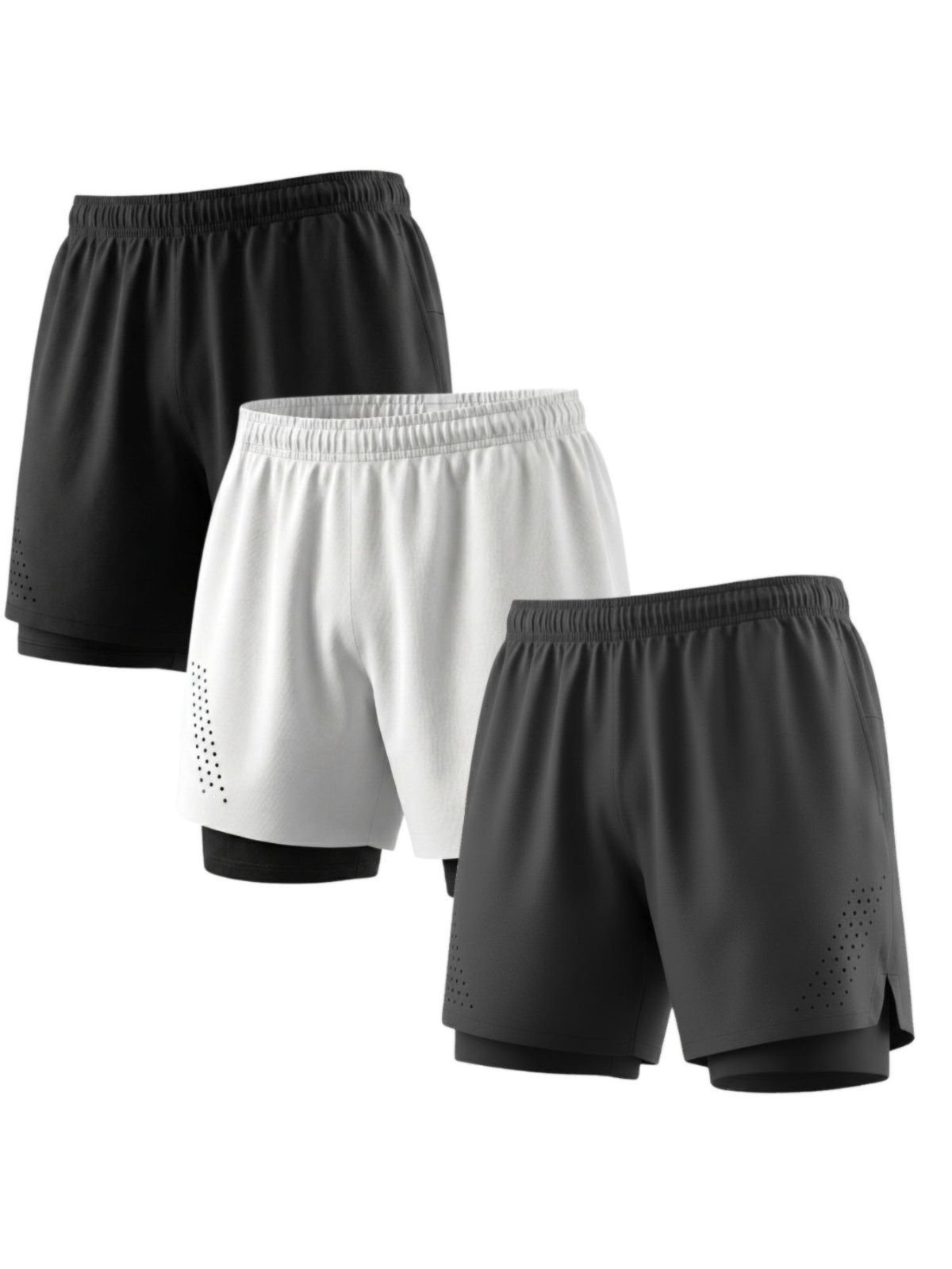 Kit 3 Bermuda 2 em 1 Compressão Fitness Masculino Academia Bolso Celular Gym Poliéster Tactel