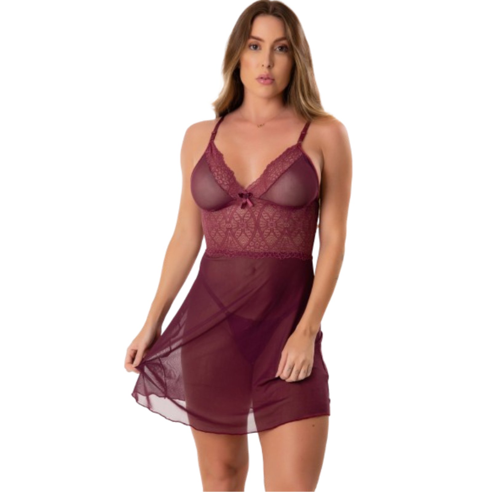 Camisola Feminina Tule Lingerie Transparente Íntimo Sexy Sensual Conforto Linha Noite