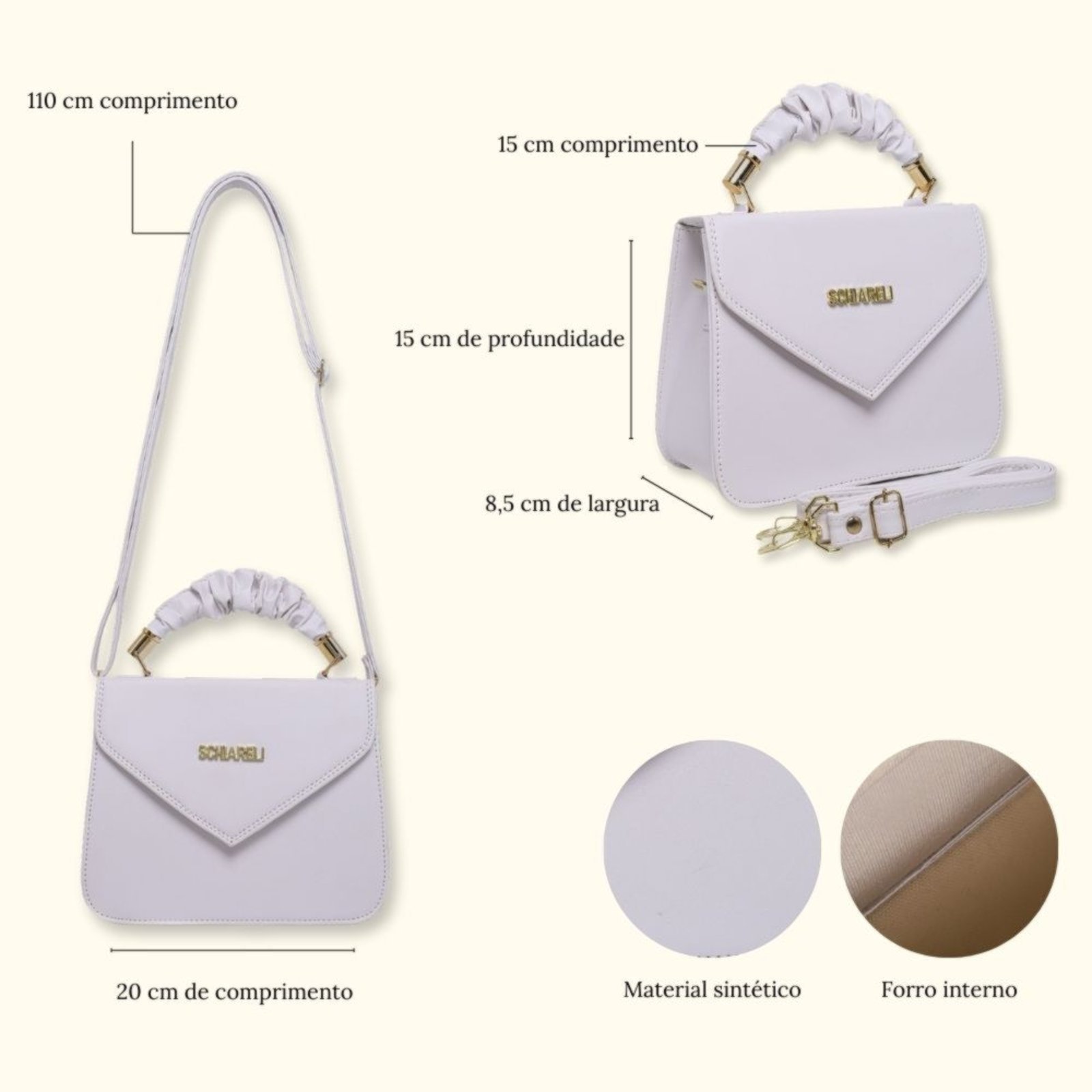 Vista 3 Bolsa Feminina Tira Colo Transversal Com Alça Removível 8140 Schiareli branco Schiareli branco