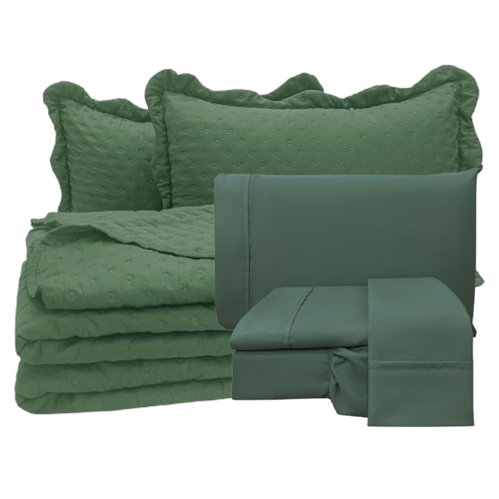 Coordenado Cobre Leito Casal e Lençol Diplomata 7 Peças - Verde - 100% Poliéster