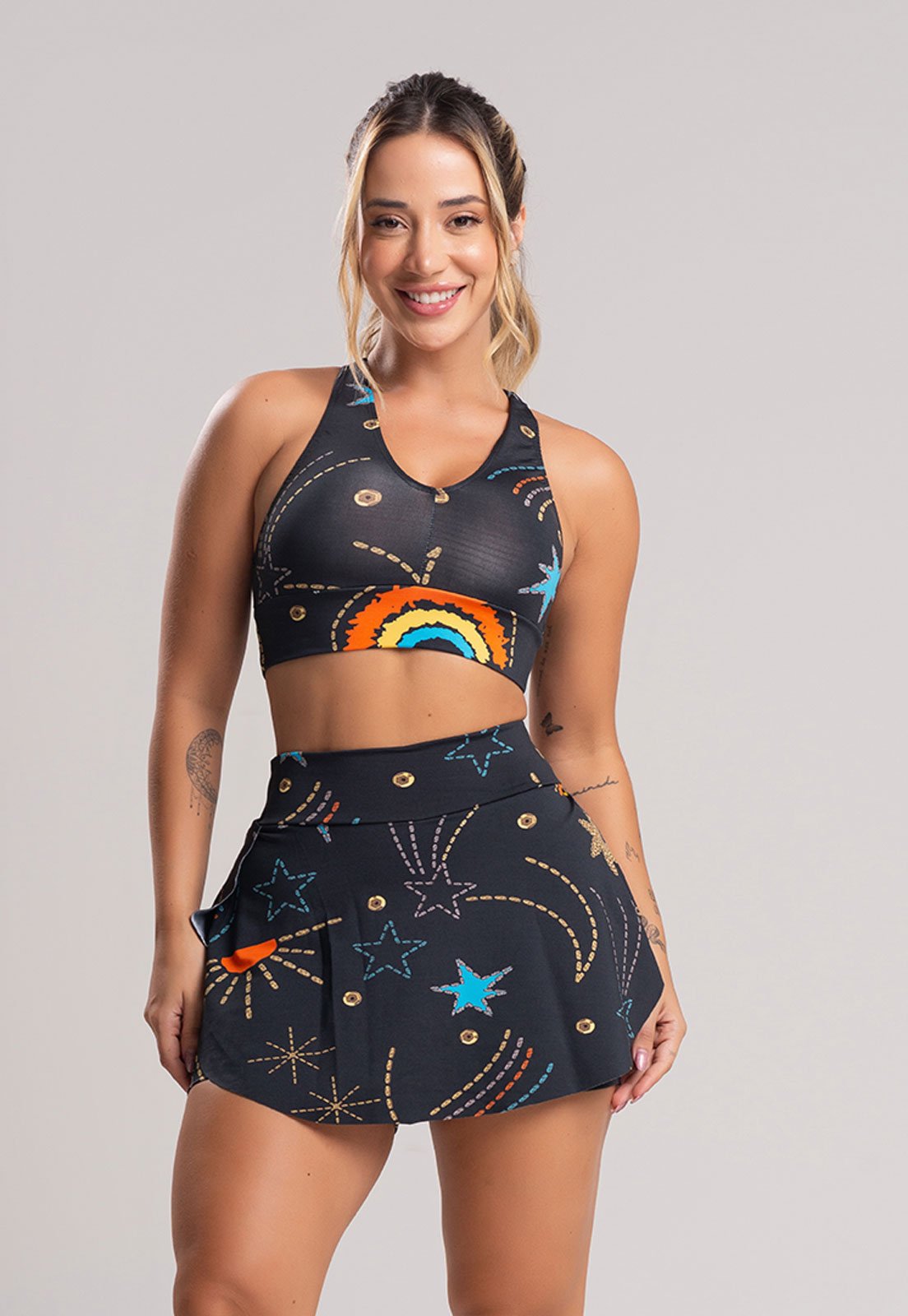 Short Saia MVB Modas Tapa Bumbum Fitness Suplex Estampado Cosmic