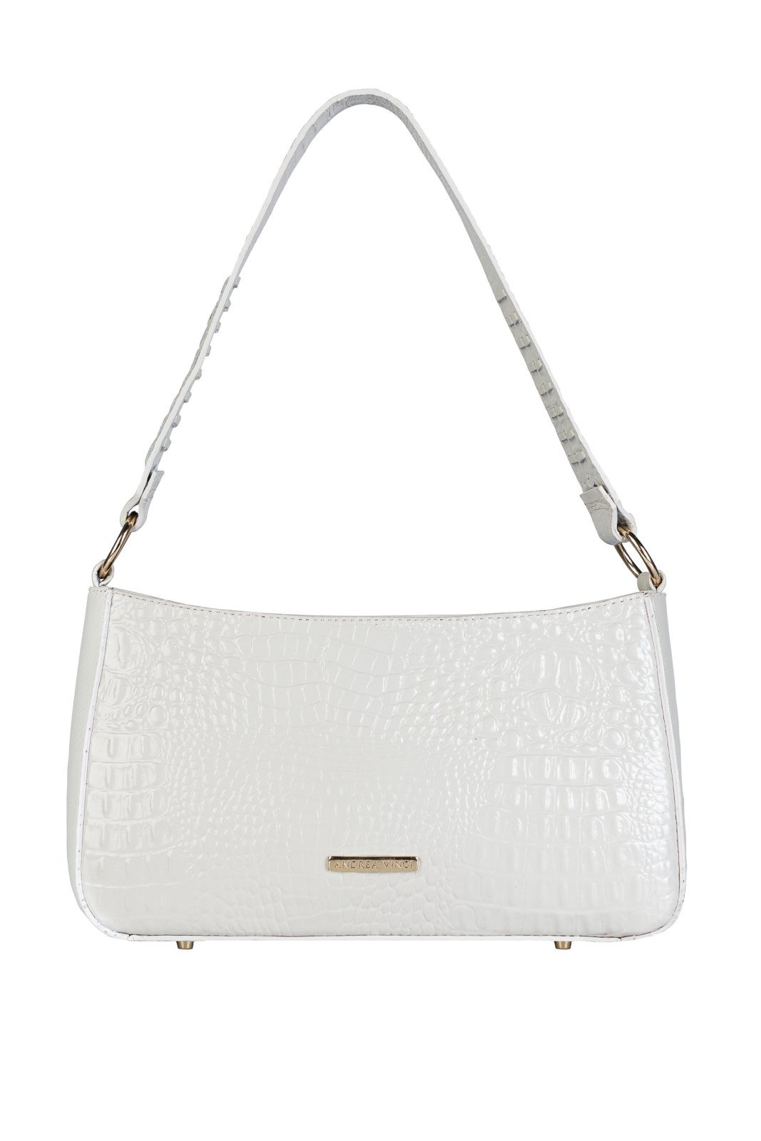 Bolsa de ombro em couro croco baguete Liah - Marfim