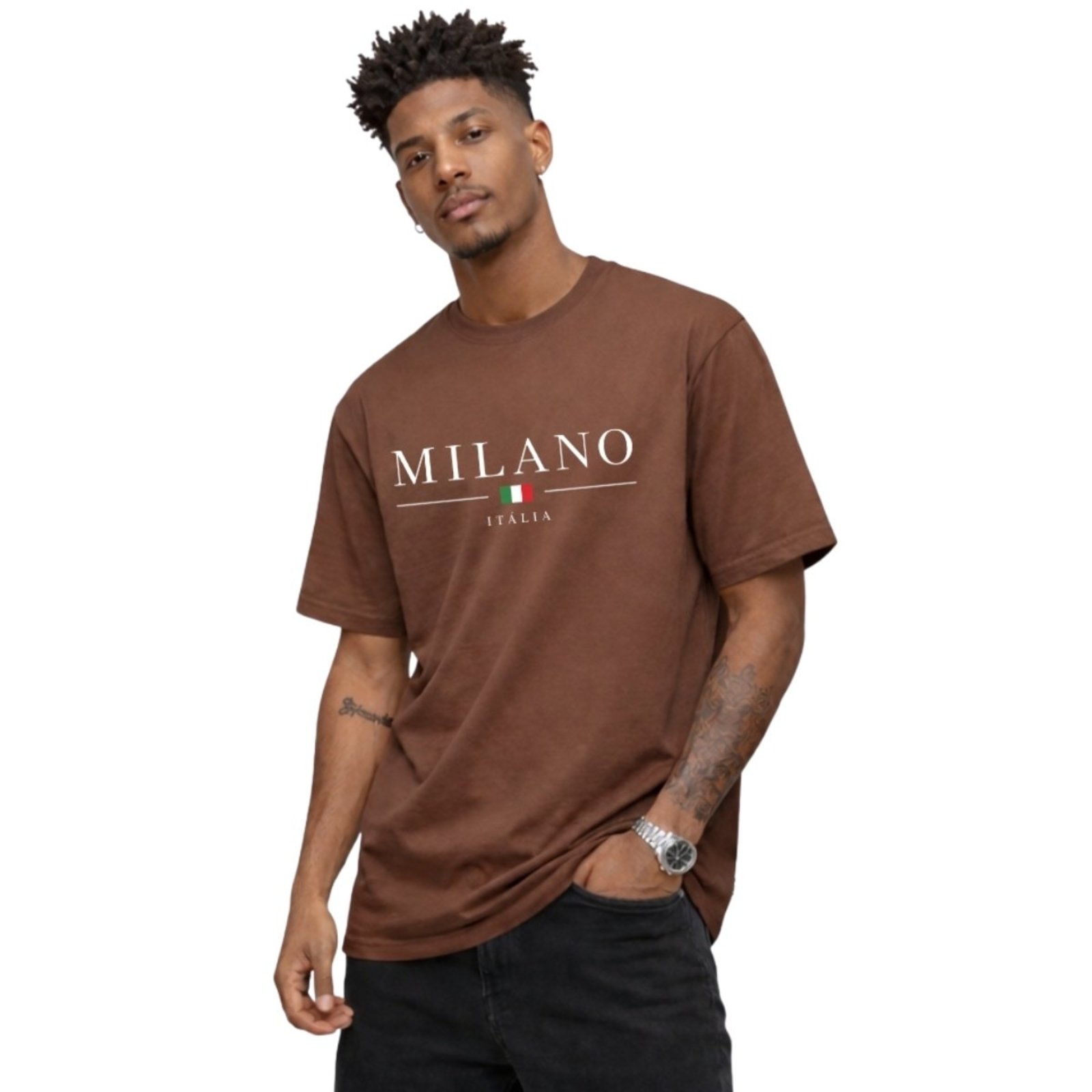 Camiseta Basica Algodão Gola Redonda Masculina Estampa Milano