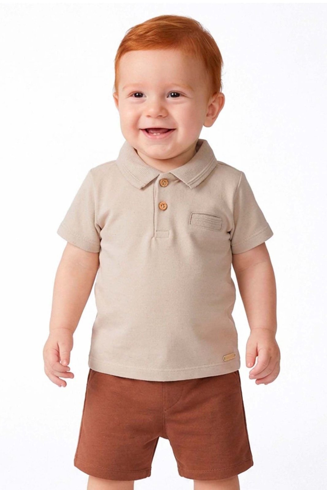 Infantil - Conjunto Menino Polo Bolso Fake Colorittá Bege