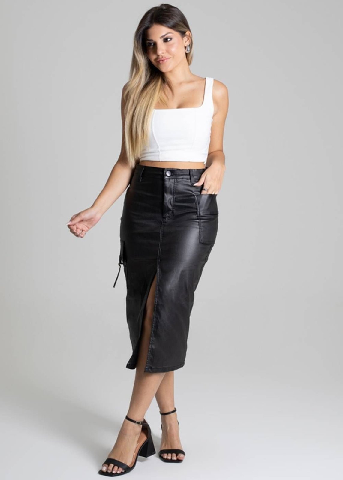 Saia Midi Bengaline Sawary – 277126 – Preto – Sawary