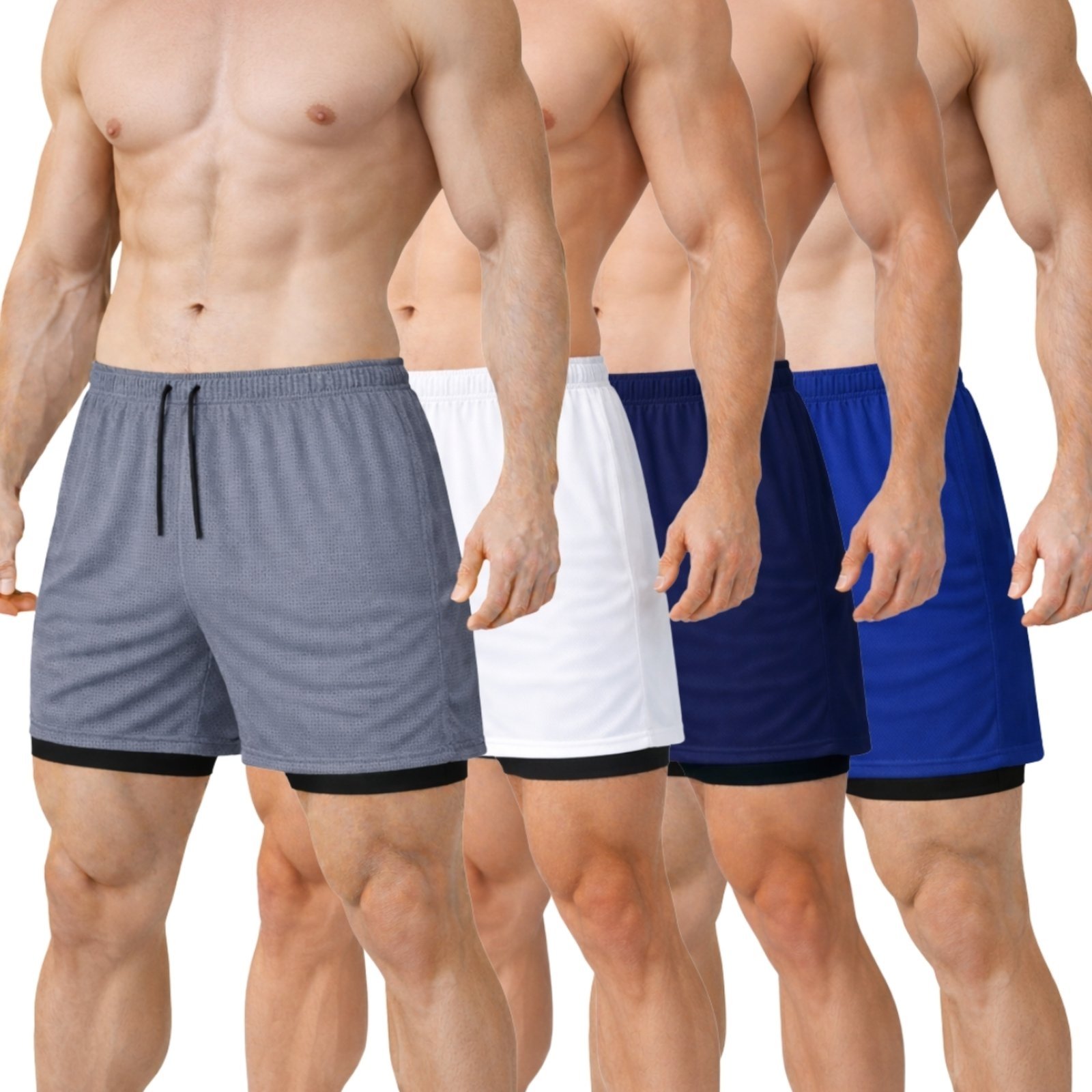 Kit 4 Short Treino Dry Fit Térmico 2 em 1 com Bolso para Celular e Porta-Toalha Calção Fitness Academia