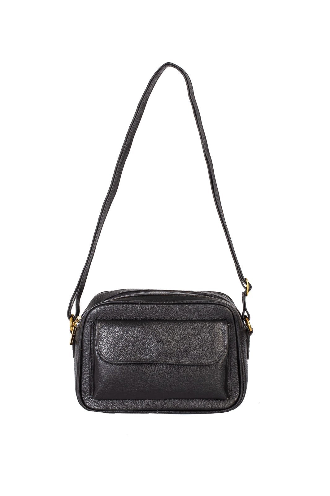 Bolsa quadrada pequena de couro liso Dana - Preto