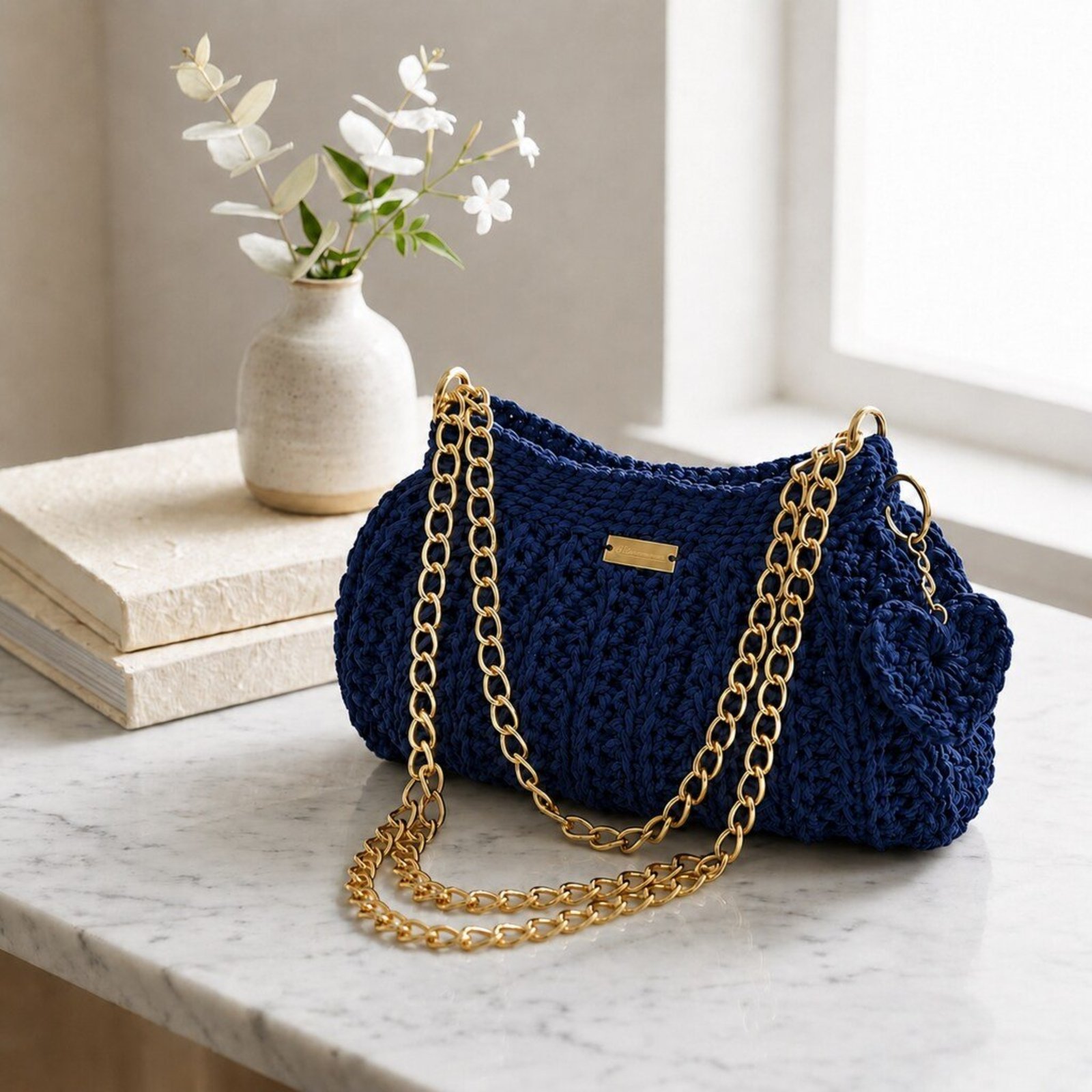 Bolsa Clutch Artesanal TopGrife Croché Feito a Mão Marinho