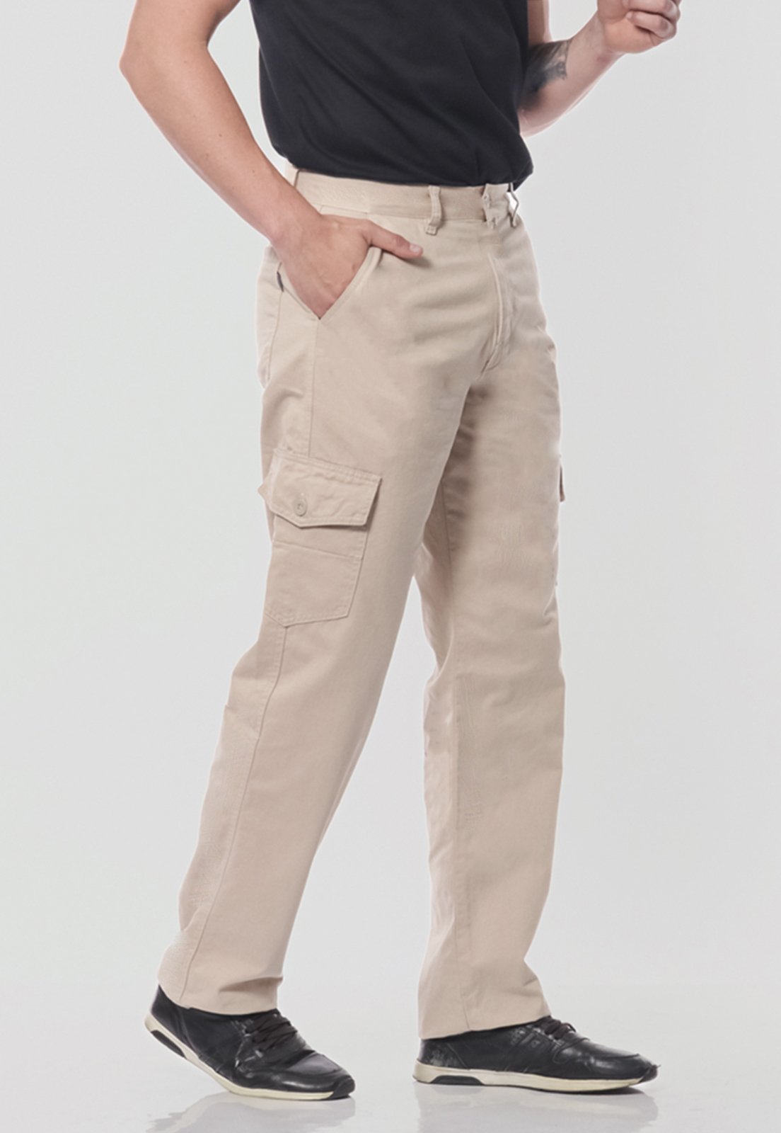 Calça Cargo Sarja Masculina Larga 7888 Bege