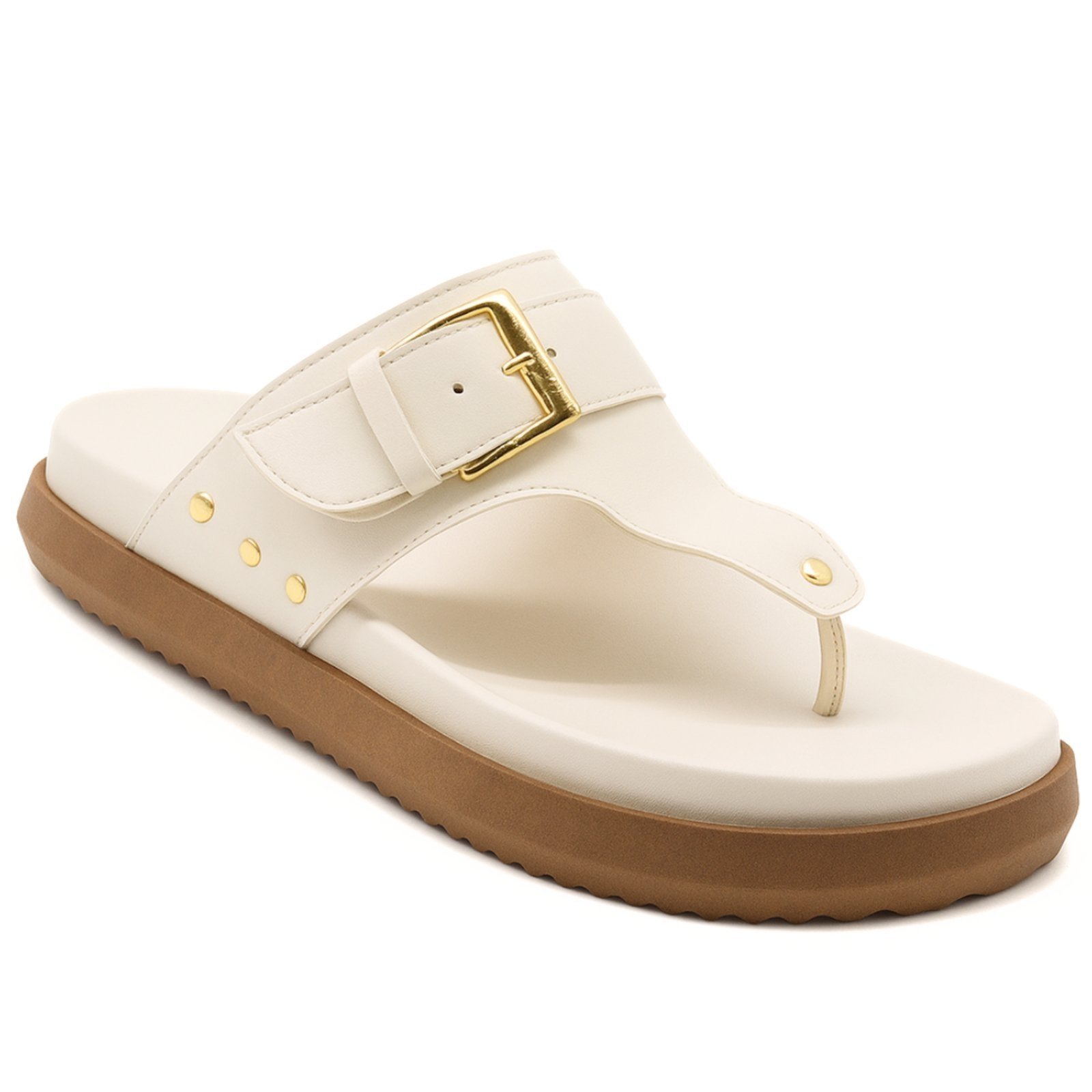 Papete Flat Feminina de Dedo Toda Off White Fivela Super Confortável 002