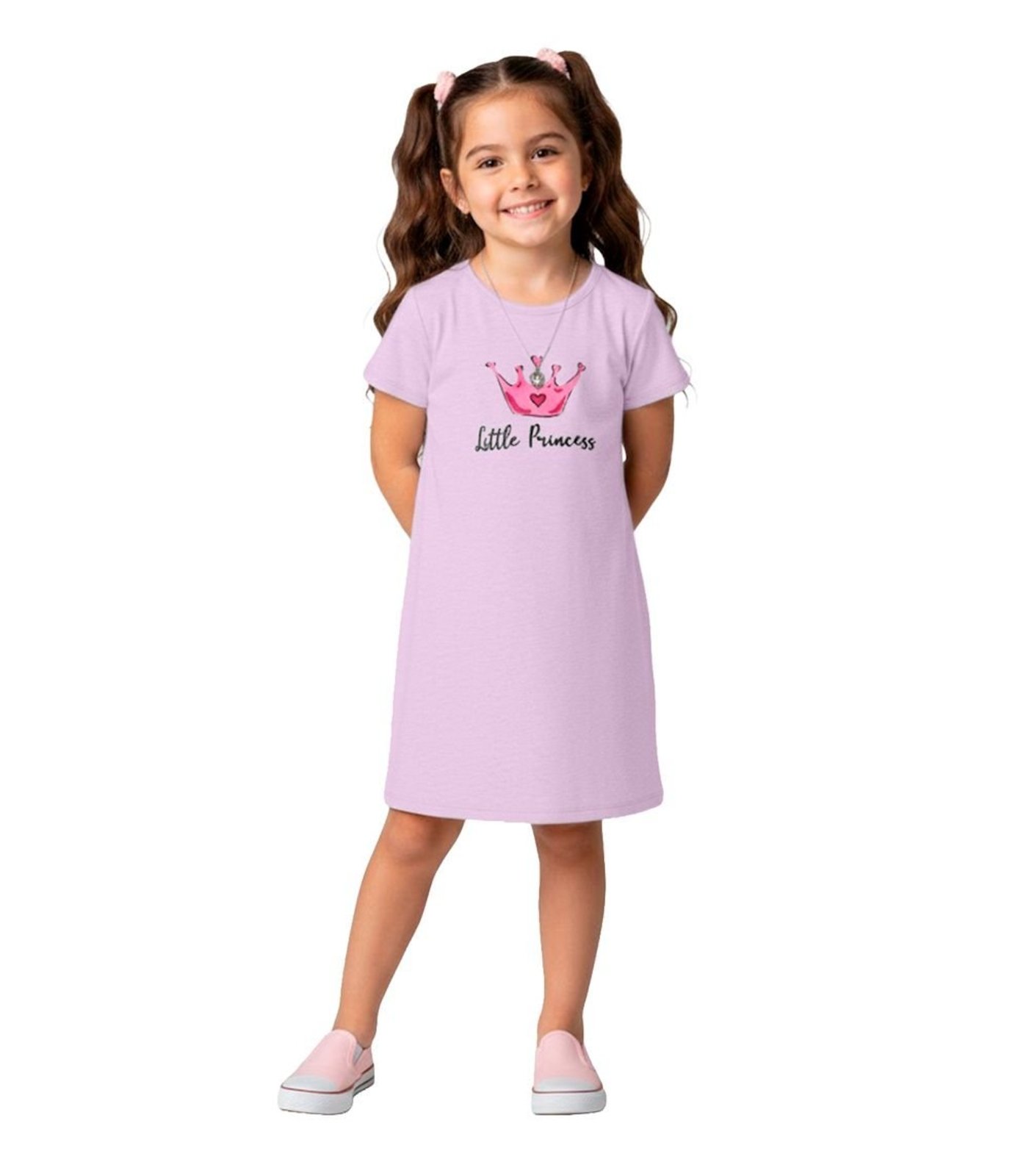 Vista 2 Infantil - Vestido em Moletinho Maquenetado Select rosa Select rosa