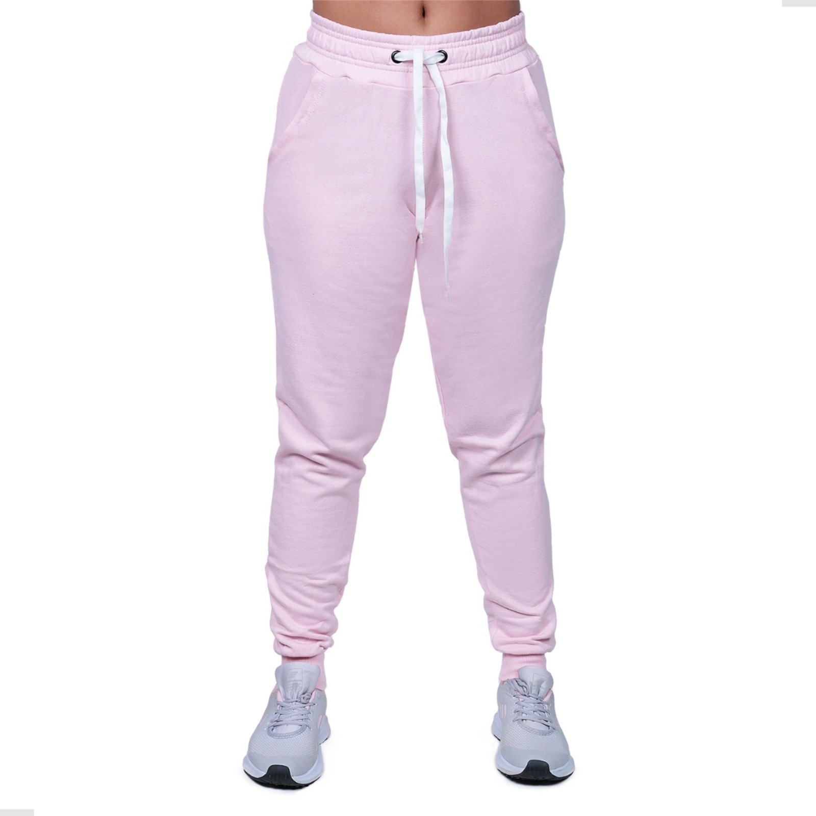 Calça De Moletom Feminina Techmalhas Jogger Slim Flanelada Rosa