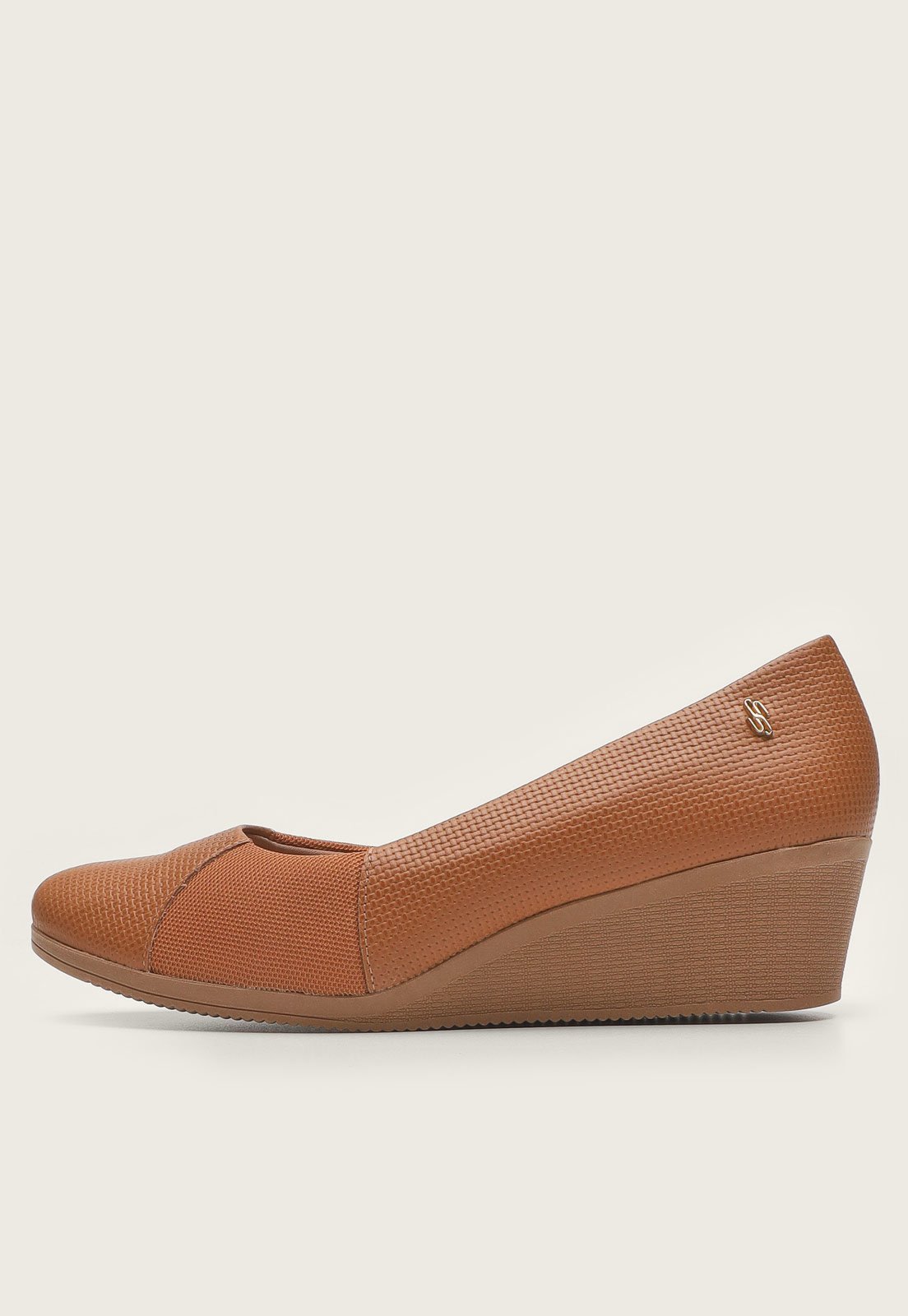 Scarpin Anabela Usaflex Textura Caramelo