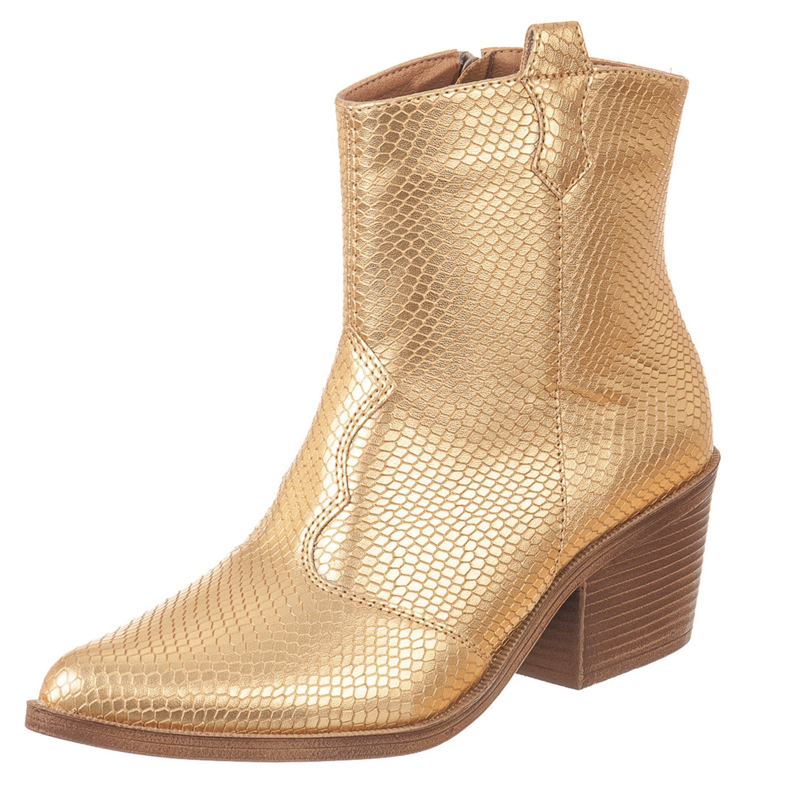 Bota Texana Western Country Feminina Bico Fino Metalizado Dourado