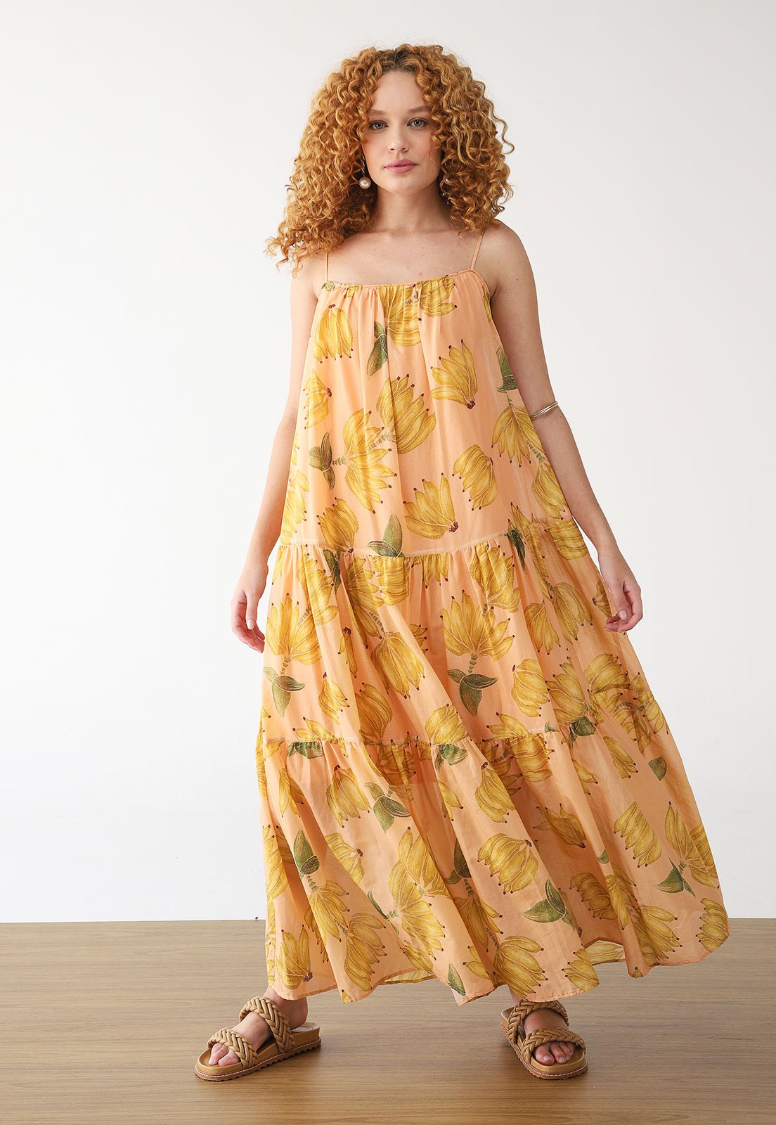 Vestido FARM Longo Banana Prata Coral