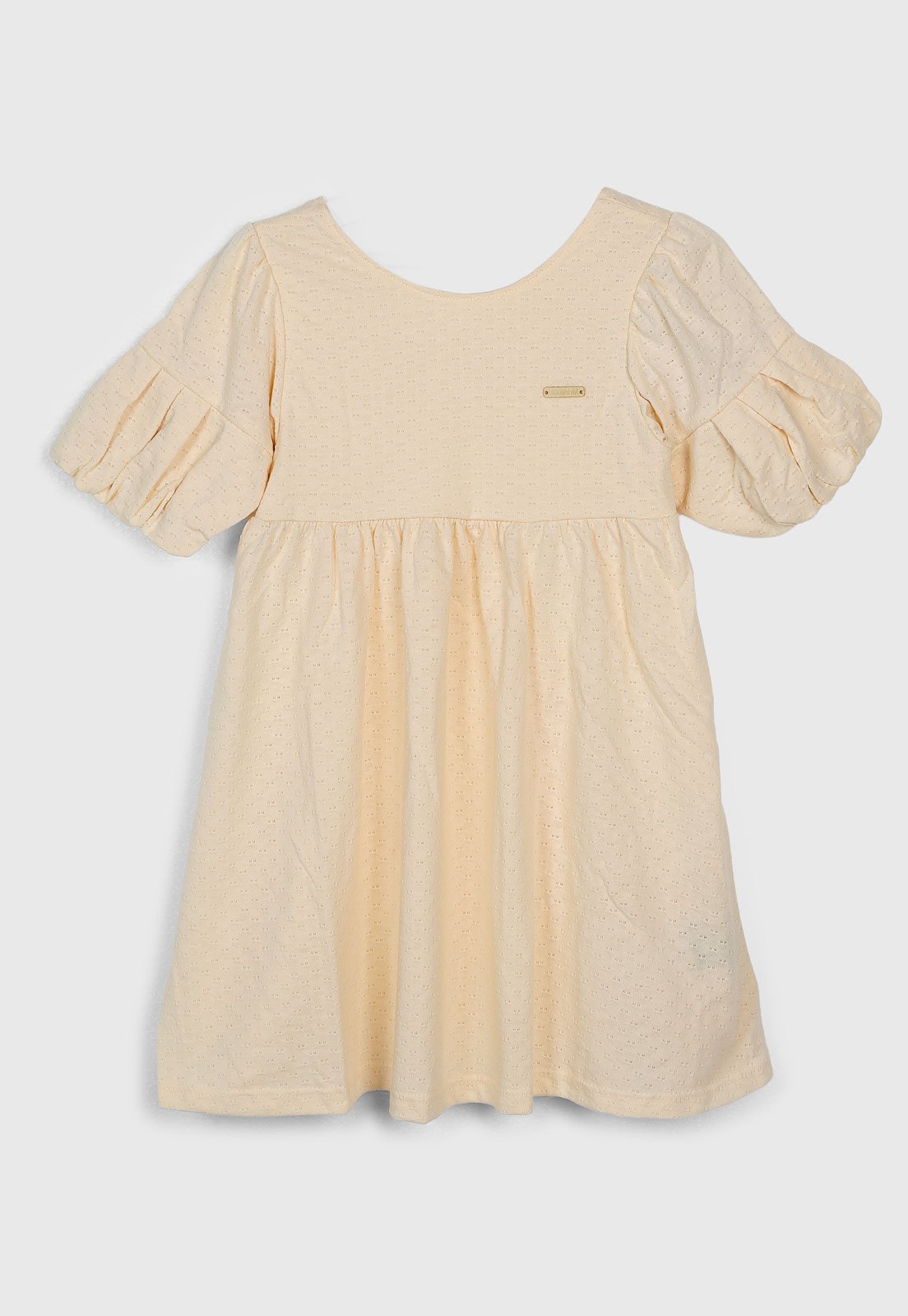 Infantil - Vestido Colorittá Manga Bufante Laço Costas Bege