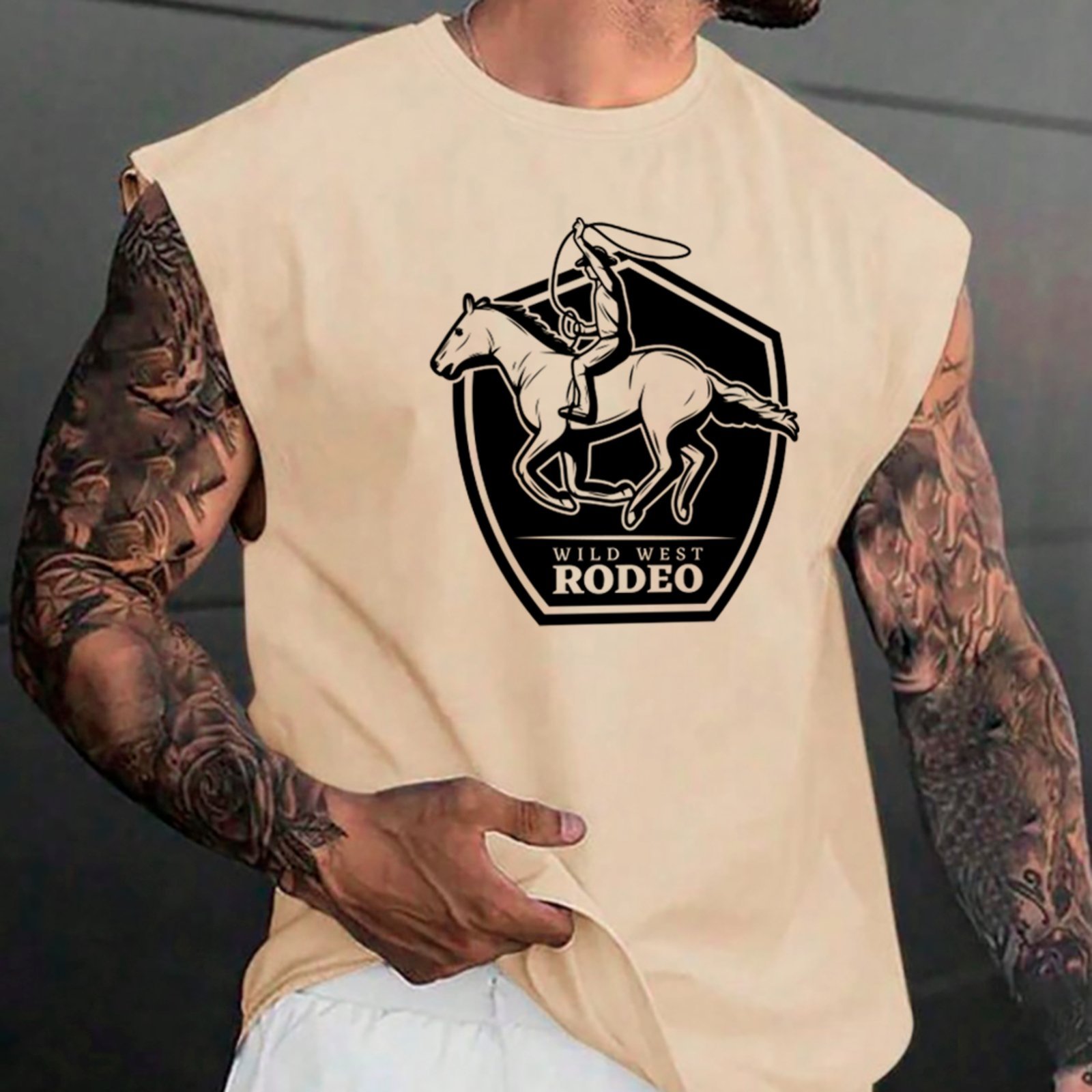 Camiseta Regata Machão Country Wild West Rodeo Visual Exclusivo Masculina Off White