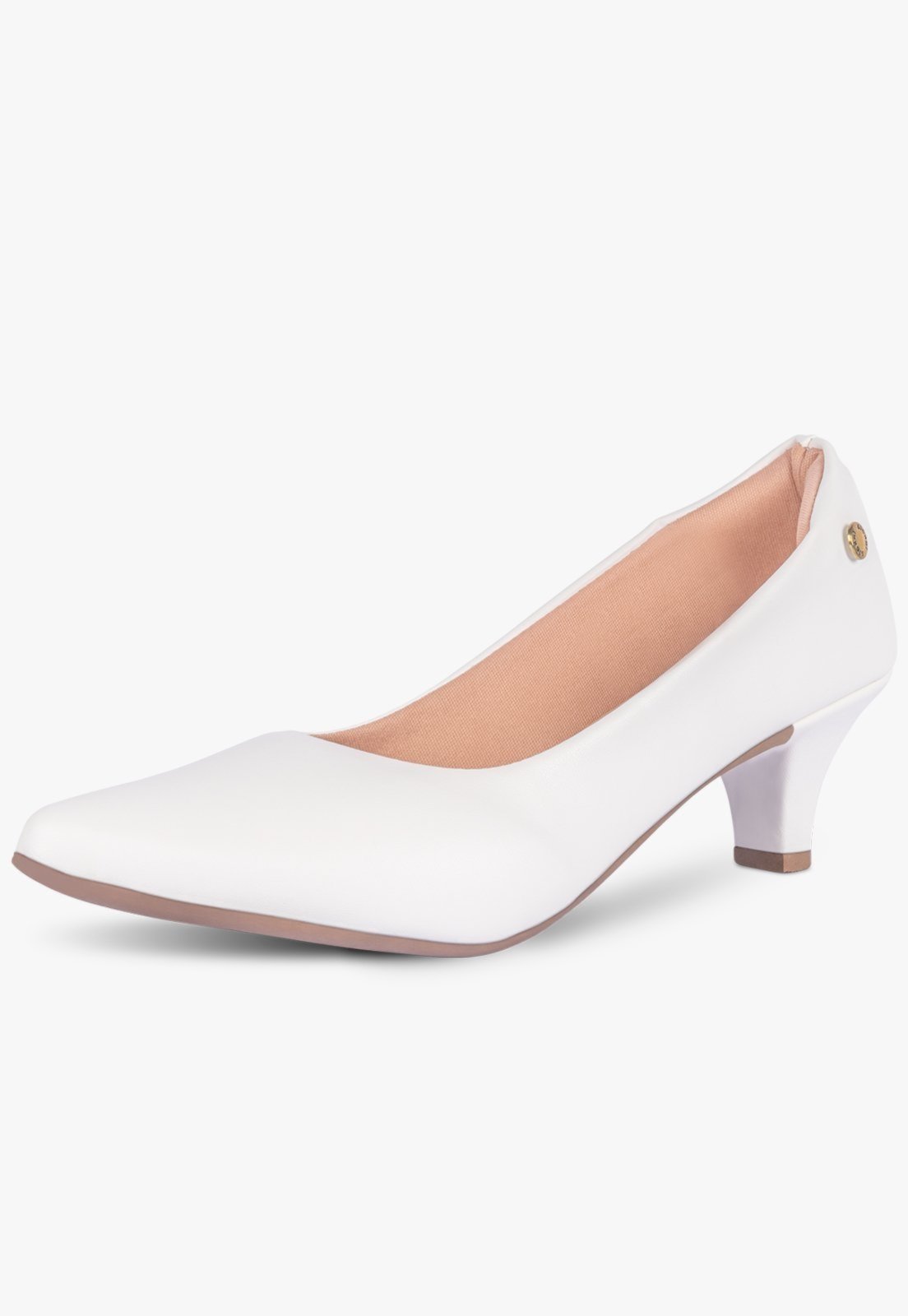 Scarpin Feminino Takata Salto Baixo Fino Clássico Bico Fino Branco