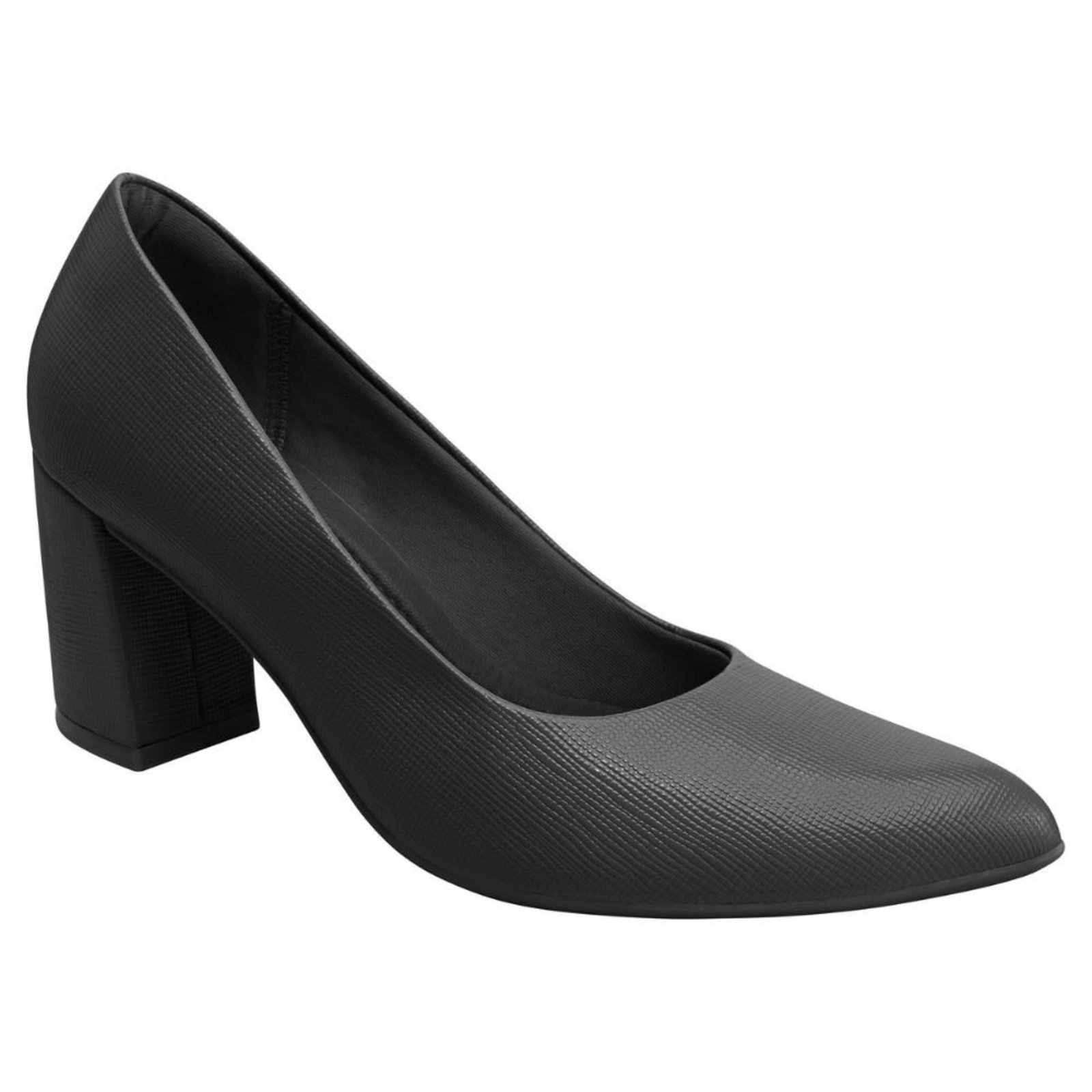 Scarpin Feminino Salto Bloco Napa Lux Linho Preto Piccadilly 745135-150