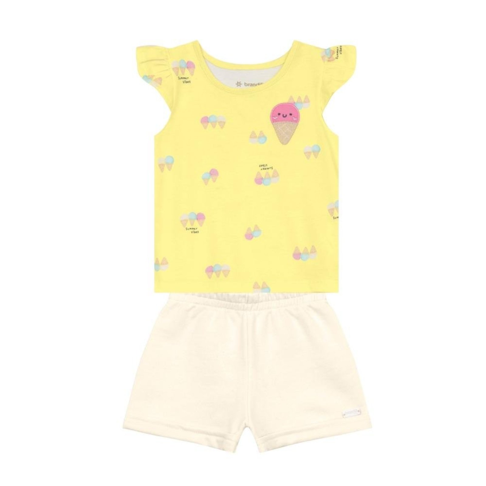 Infantil - Conjunto Feminino Verão Sorvete Brandili Amarelo Branco G Amarelo