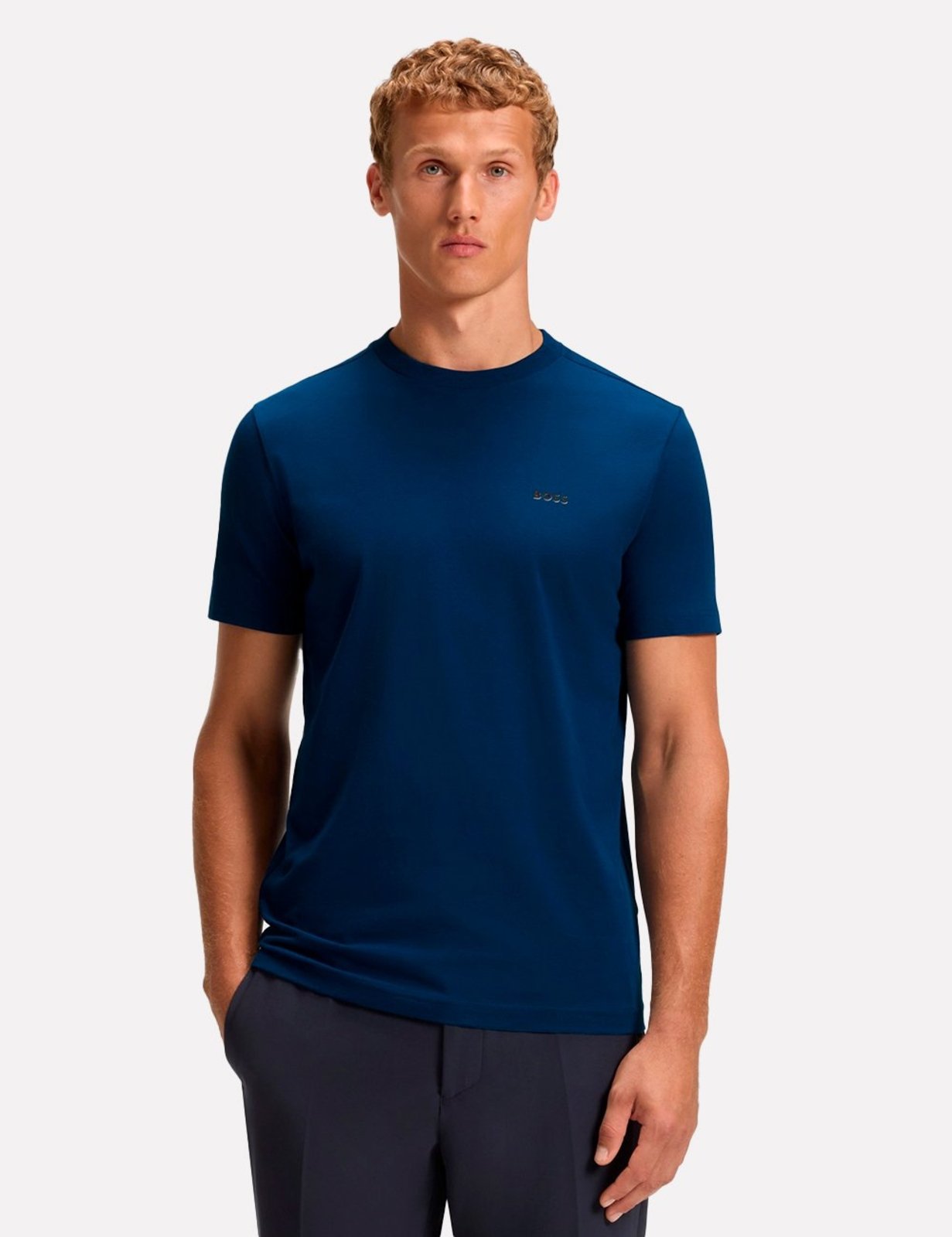 Camiseta Hugo Boss Masculina Regular Stretch Tee 419 Azul Meia Noite