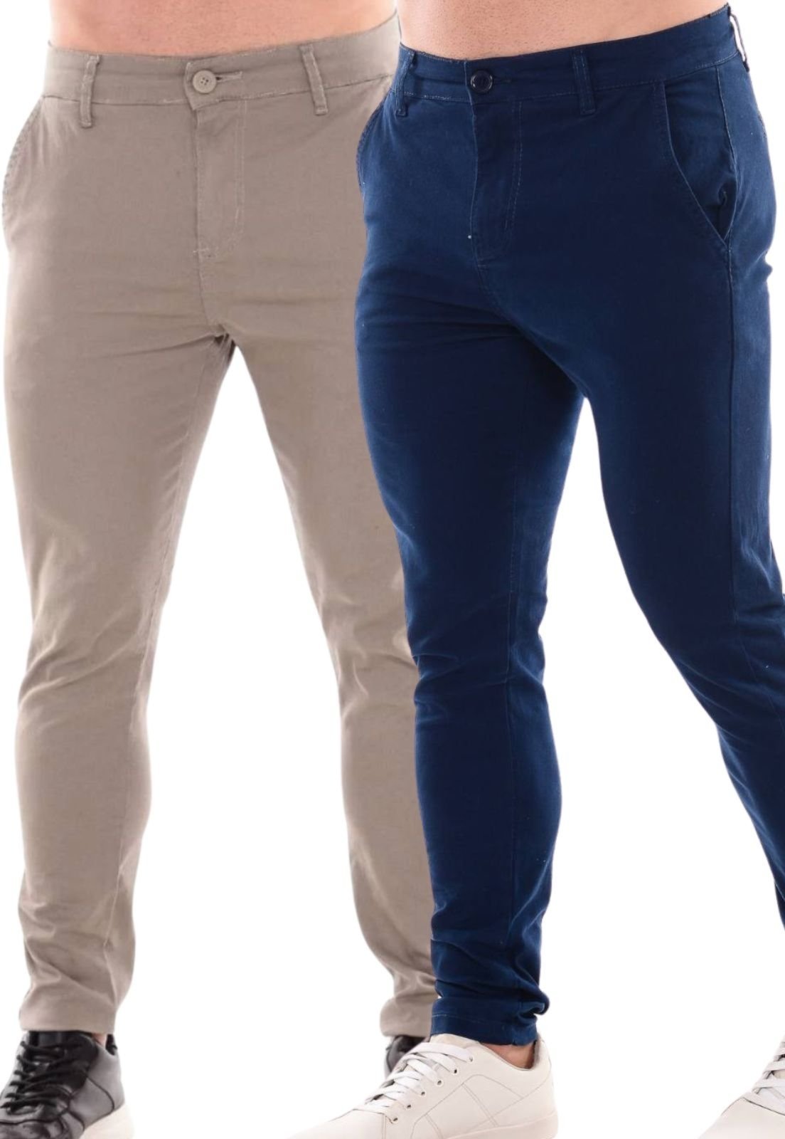 Kit 2 Calças Sarja Masculina Niha Jeans Confortável e Estilosa Azul e Cinza Claro
