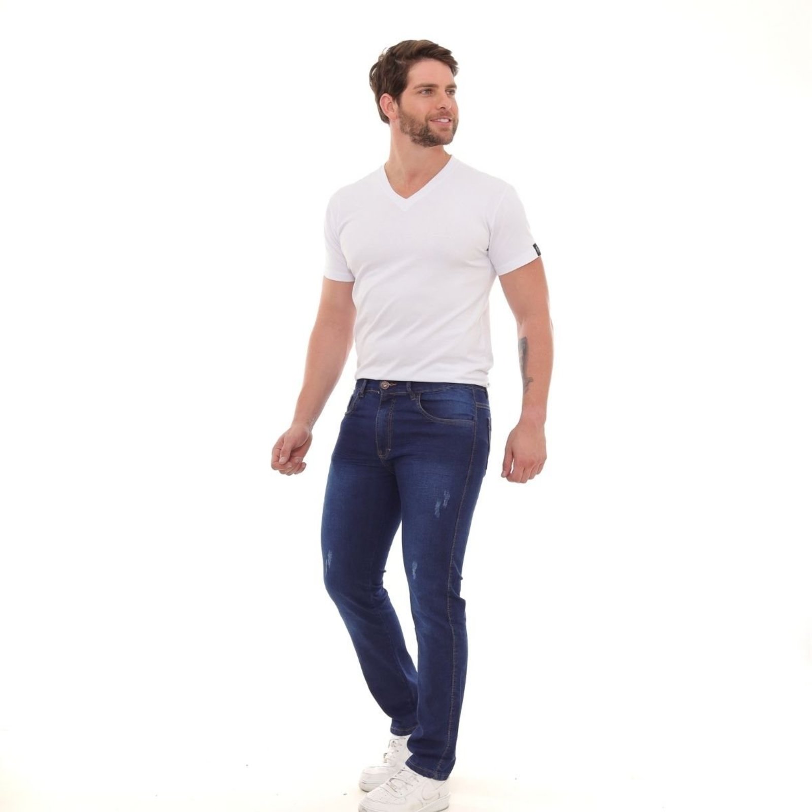 Calça Jeans Elegante Jeans Escura Masculina Skinny Reta Tecido Premium