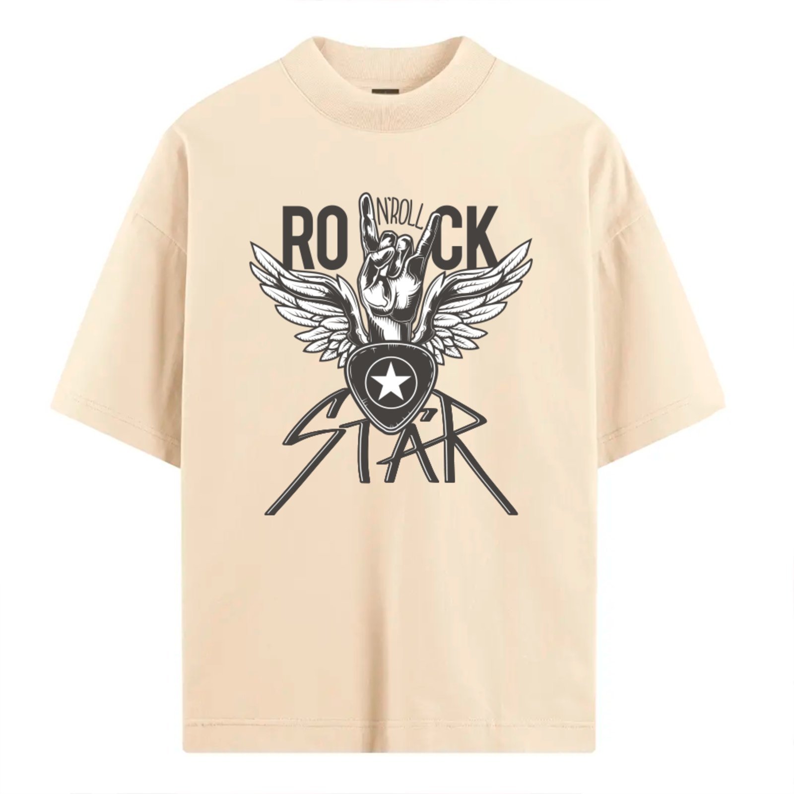 Camiseta Ousy Streetwear Rock Star Mão Rock Oversized Unissex Off White