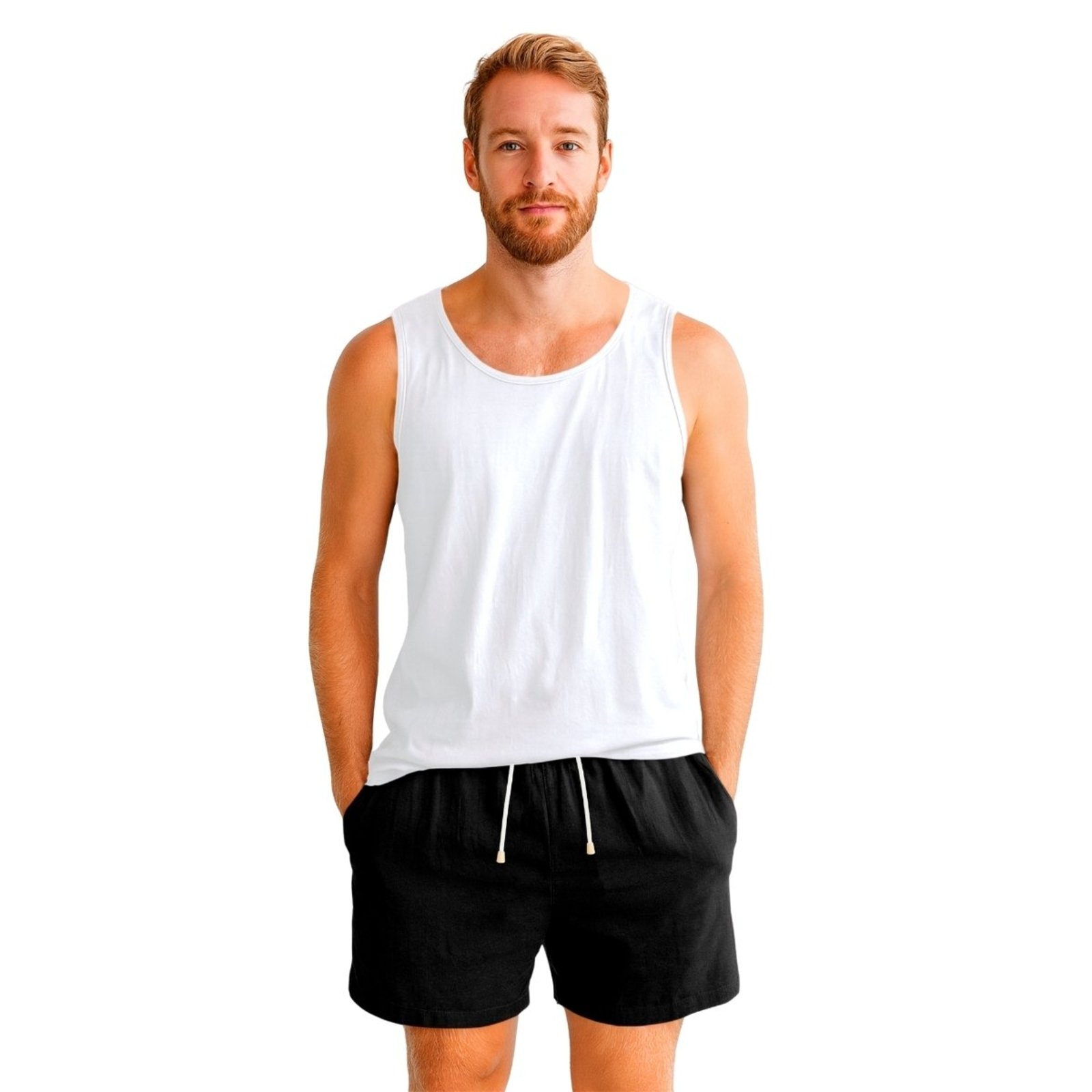 Conjunto Regata e Short Linho Premium Bermuda Masculina Moda Praia Luxo