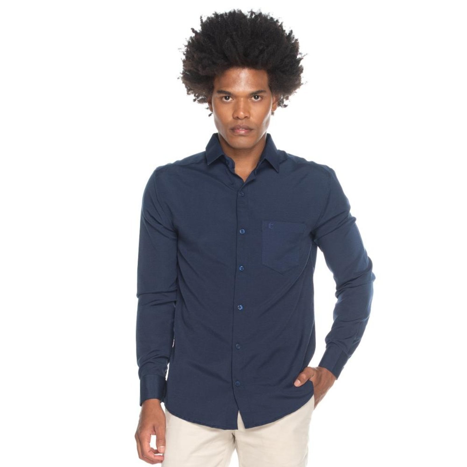 Camisa Social Masculina Teodoro Manga Longa Slim Fit Casual Amarelo G Azul
