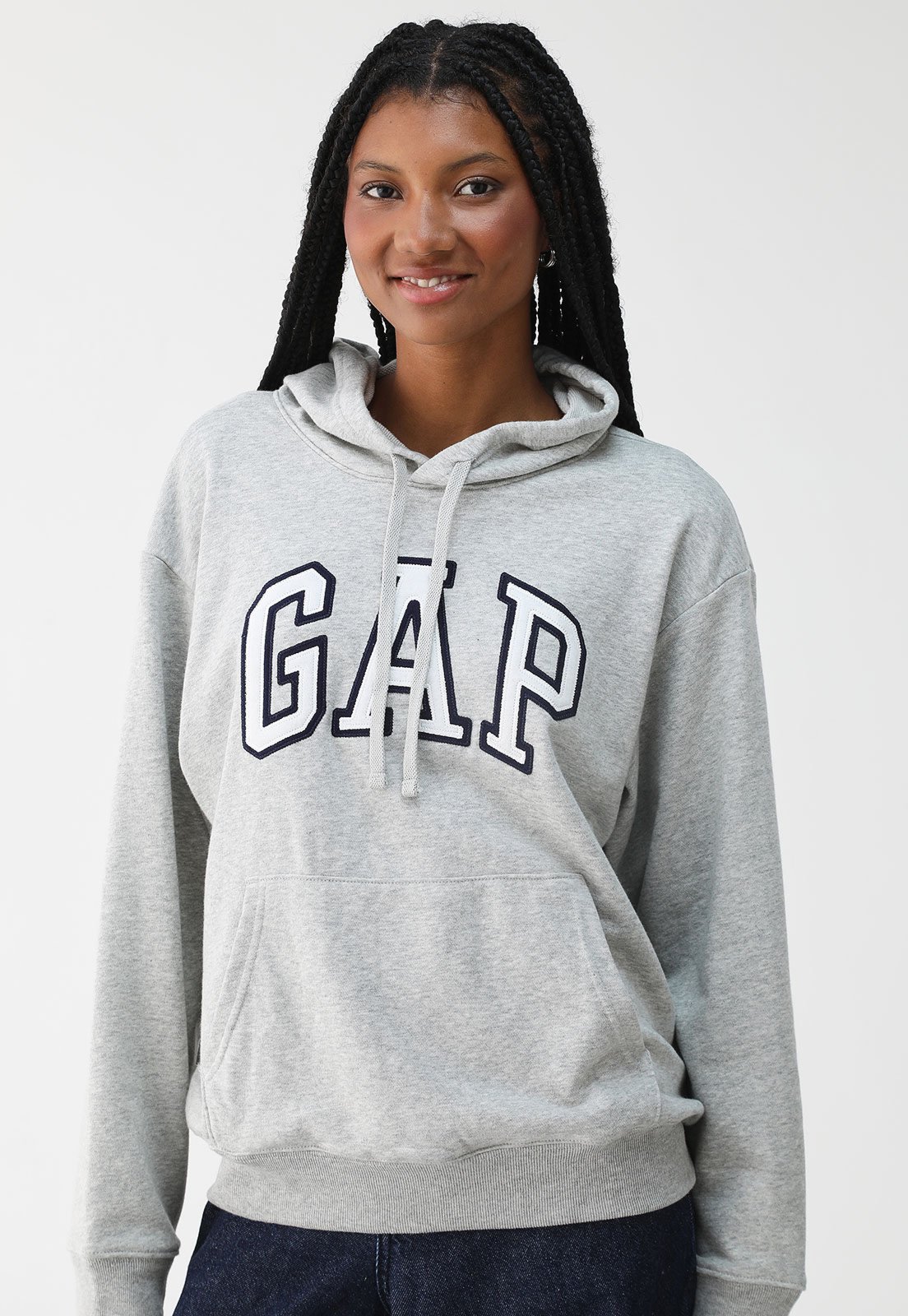 Blusa de Moletom Fechada com Capuz GAP Logo Cinza