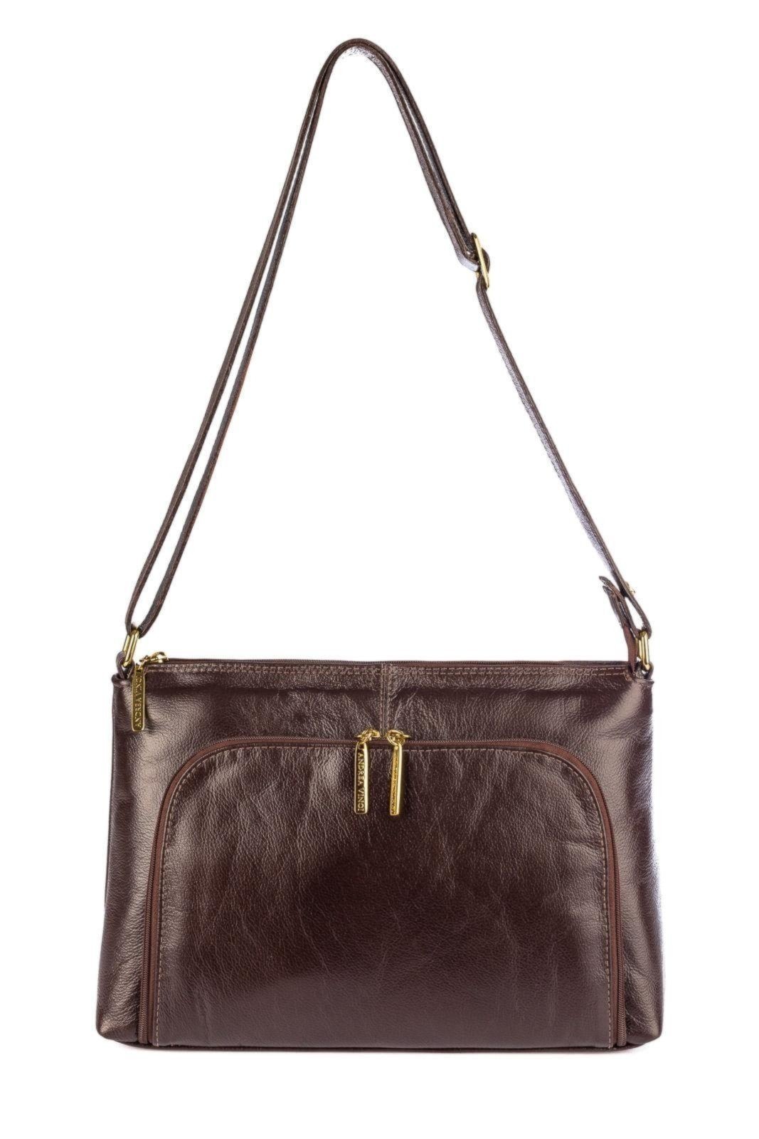 Bolsa de couro liso tiracolo Ninna Marrom