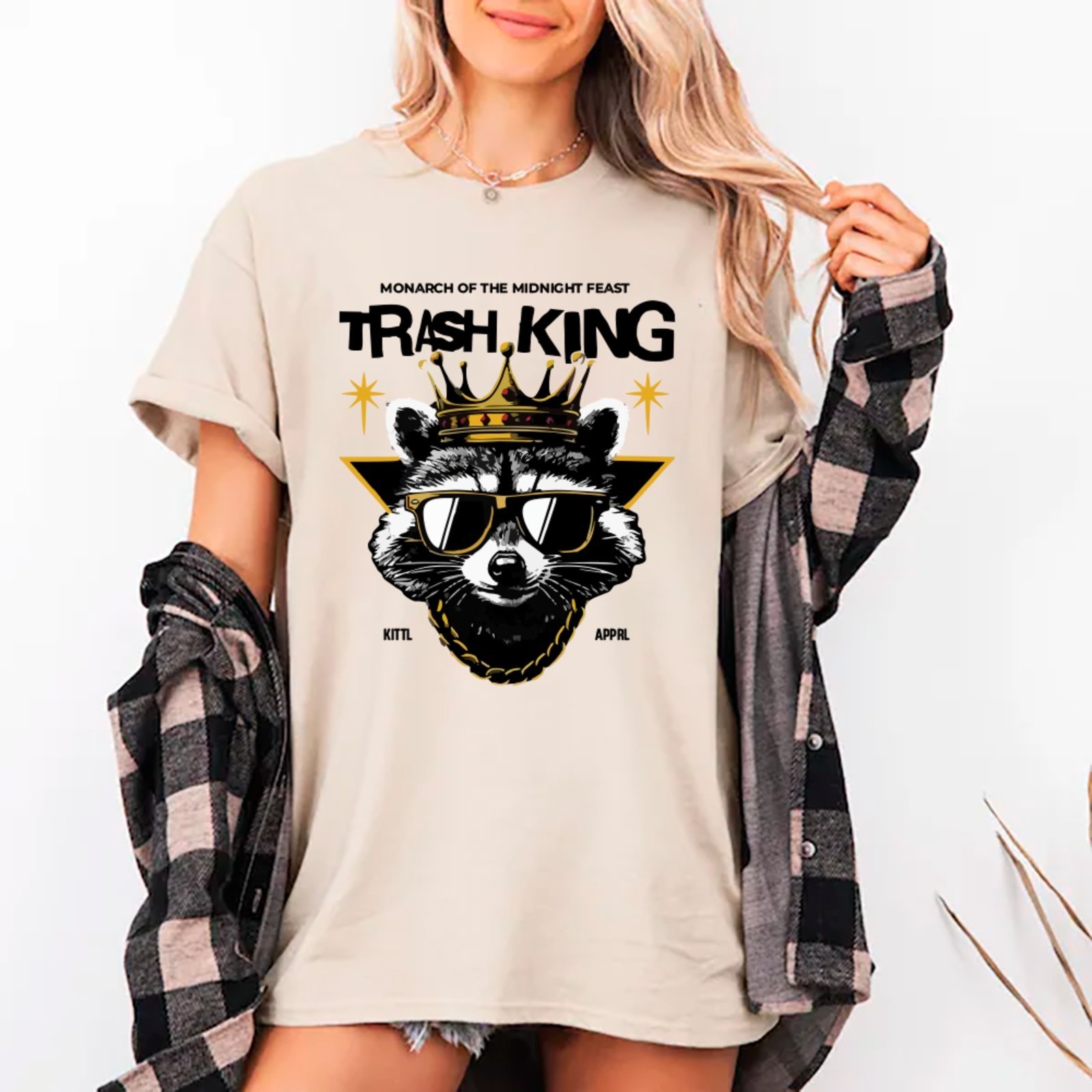 Vista 2 Camiseta Ousy Unissex Streetwear Trash King Guaxinim Coroado Oversized Off White off-white white ousy off-white white