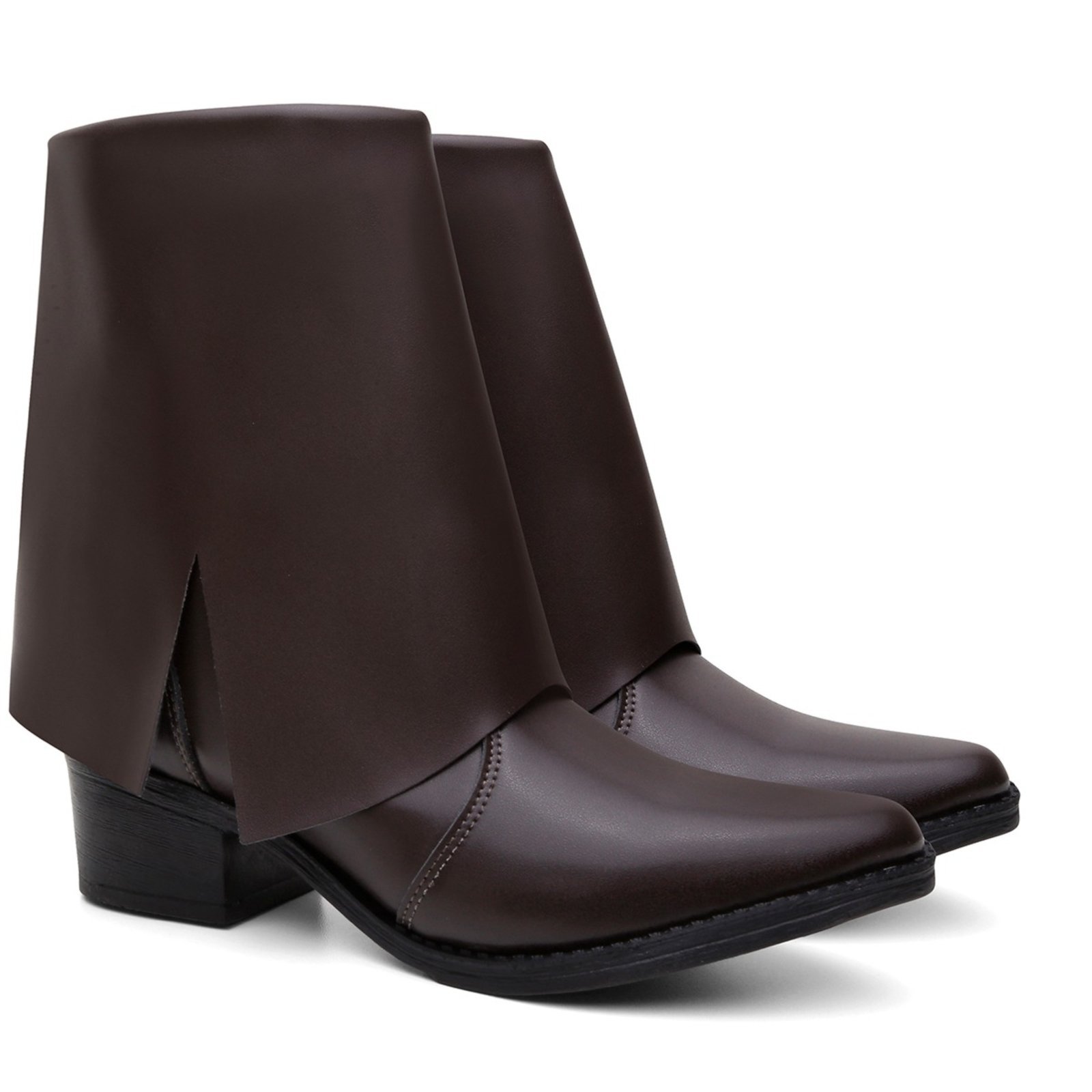 Bota Feminina Cano Baixo Anna Andrade Montaria Casual Salto Grosso Manta Elegante Café