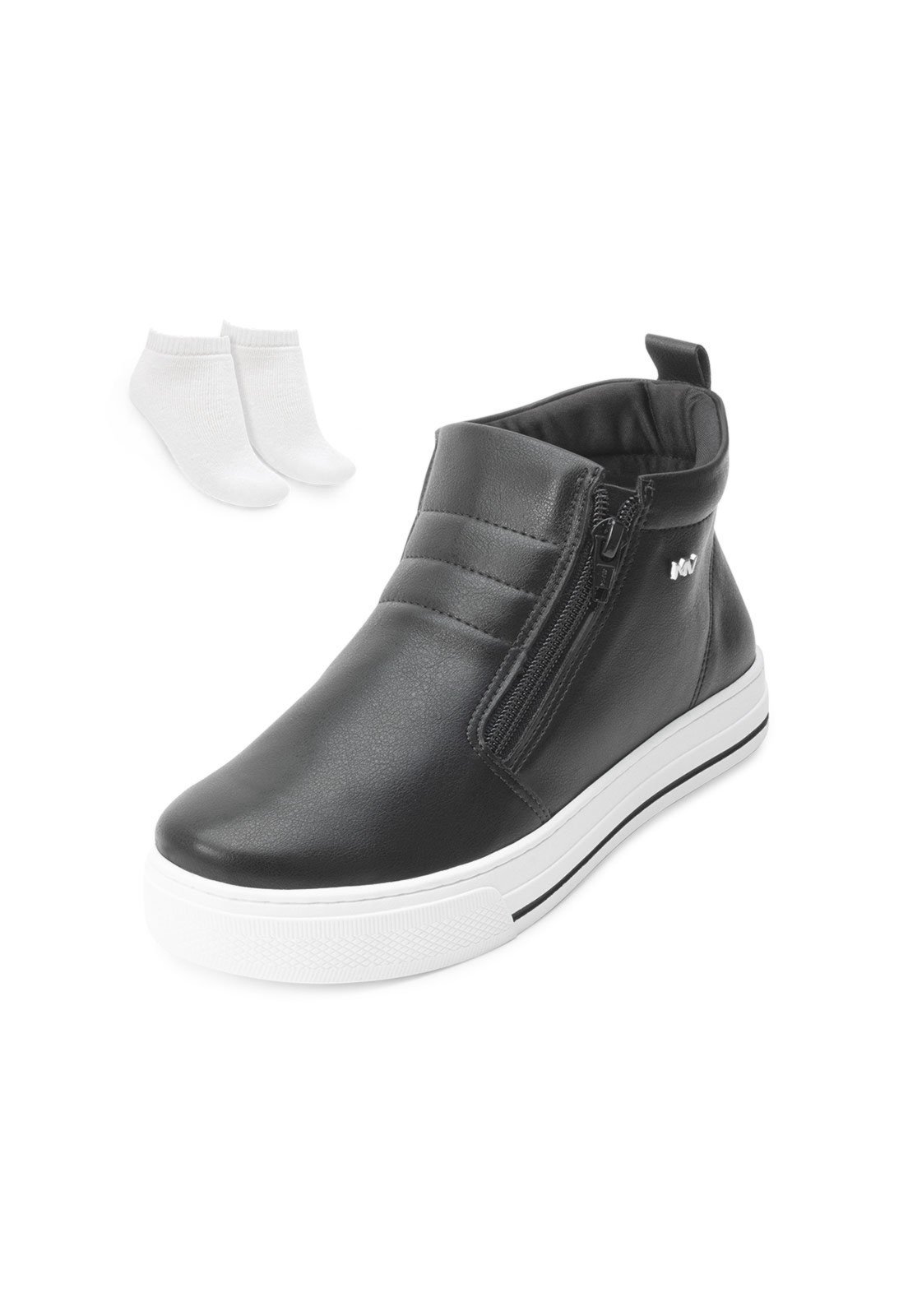 Tênis Botinha Via Marte e Meia VM24-03000 Preto-Branco