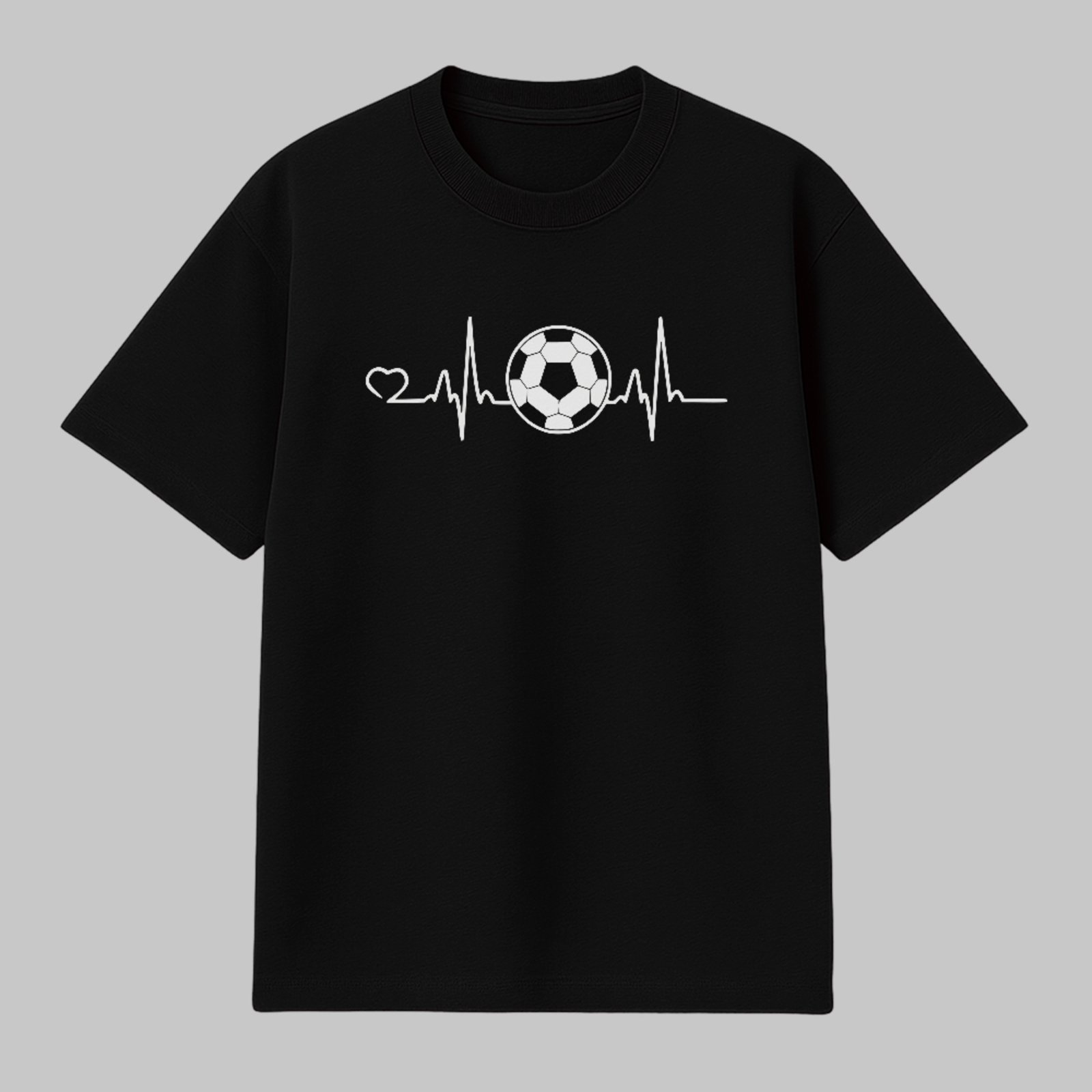 Camiseta Básica Futebol Batimento Cardíaco Estilo Minimalista Preto