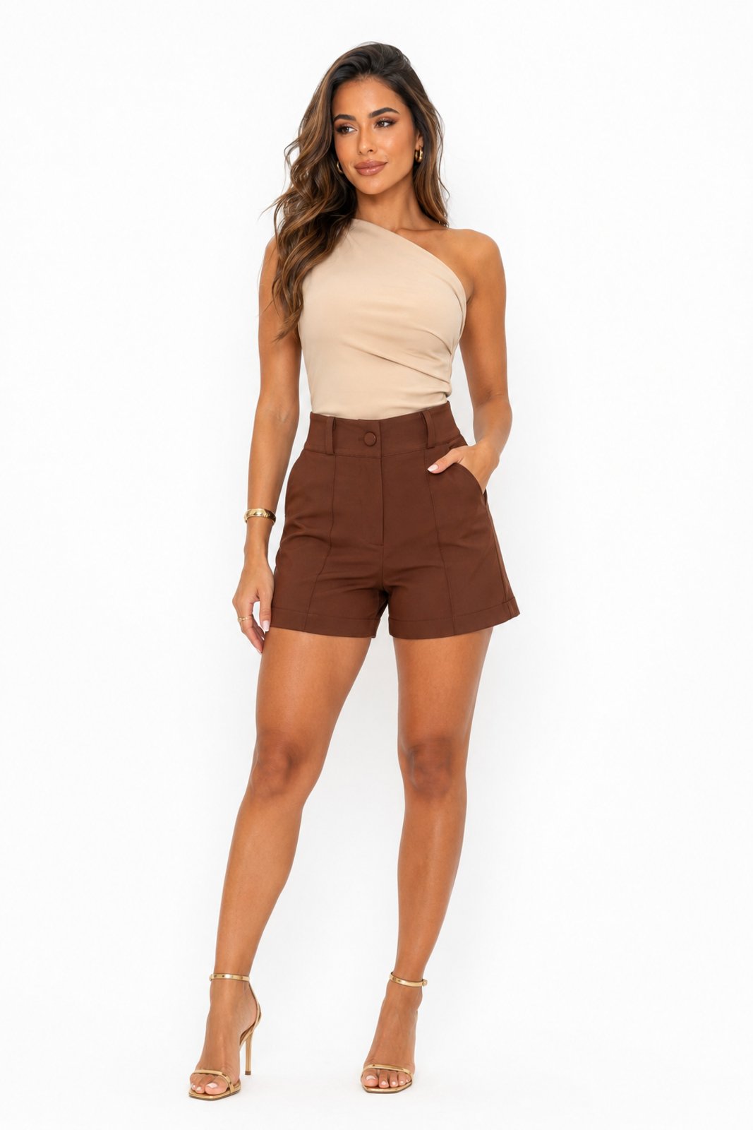 Shorts Alfaiataria D Bell Outlet Fashion Marrom