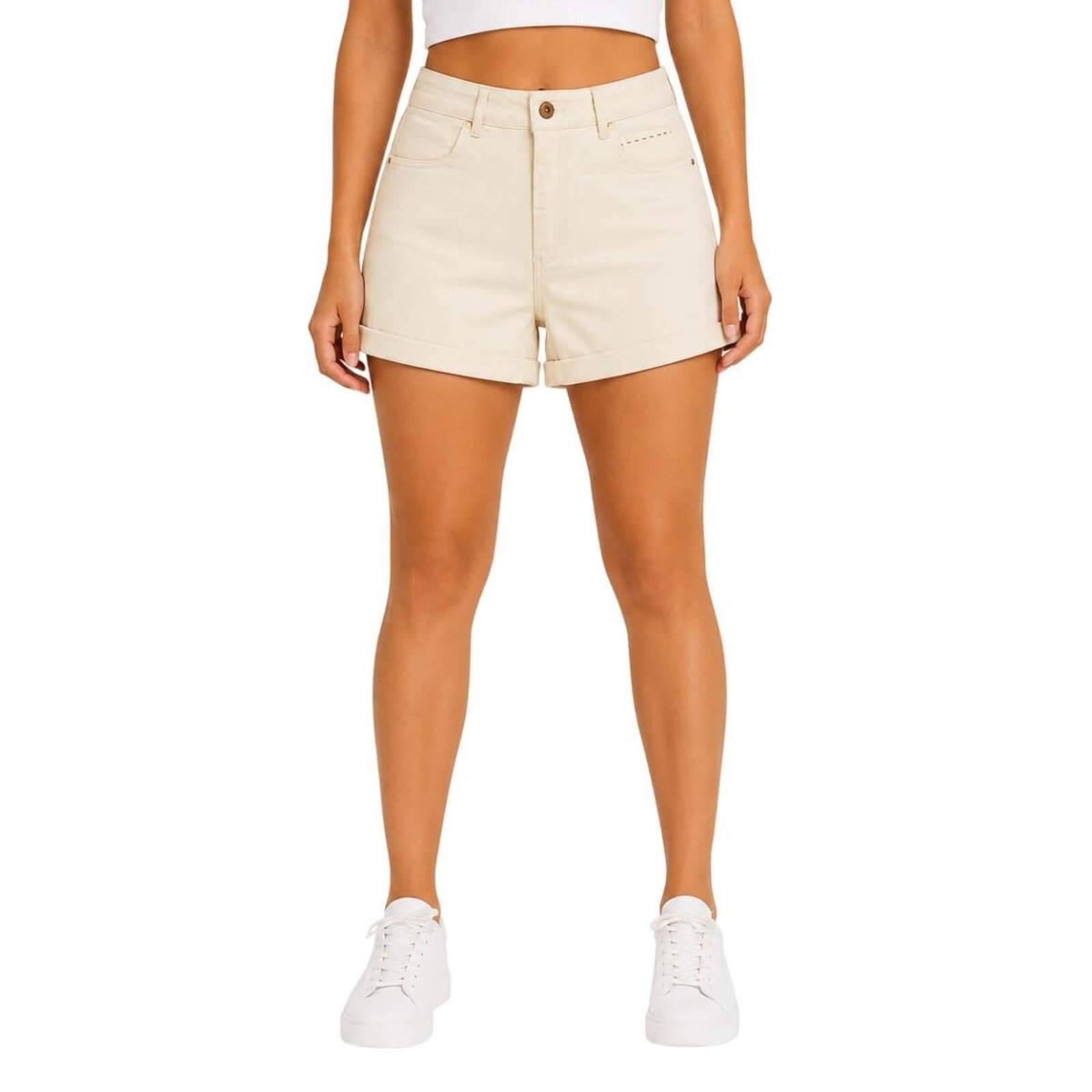 Bermuda Sarja Reta Curta Casual Feminina Max Denim 7056 Bege