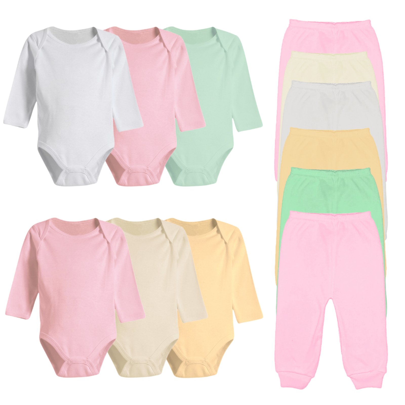 Infantil - Kit Roupas de 12 Peças Body Manga Longa e Mijão Algodão Rosa