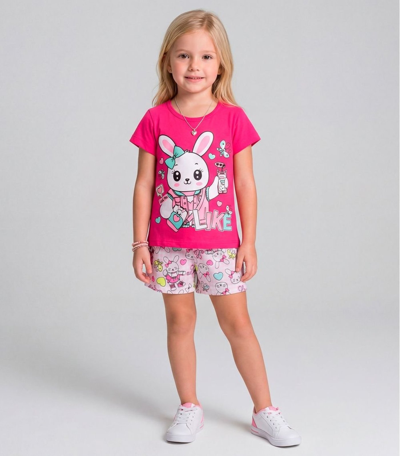 Pijama Menina Brilha no Escuro Kappes Rosa