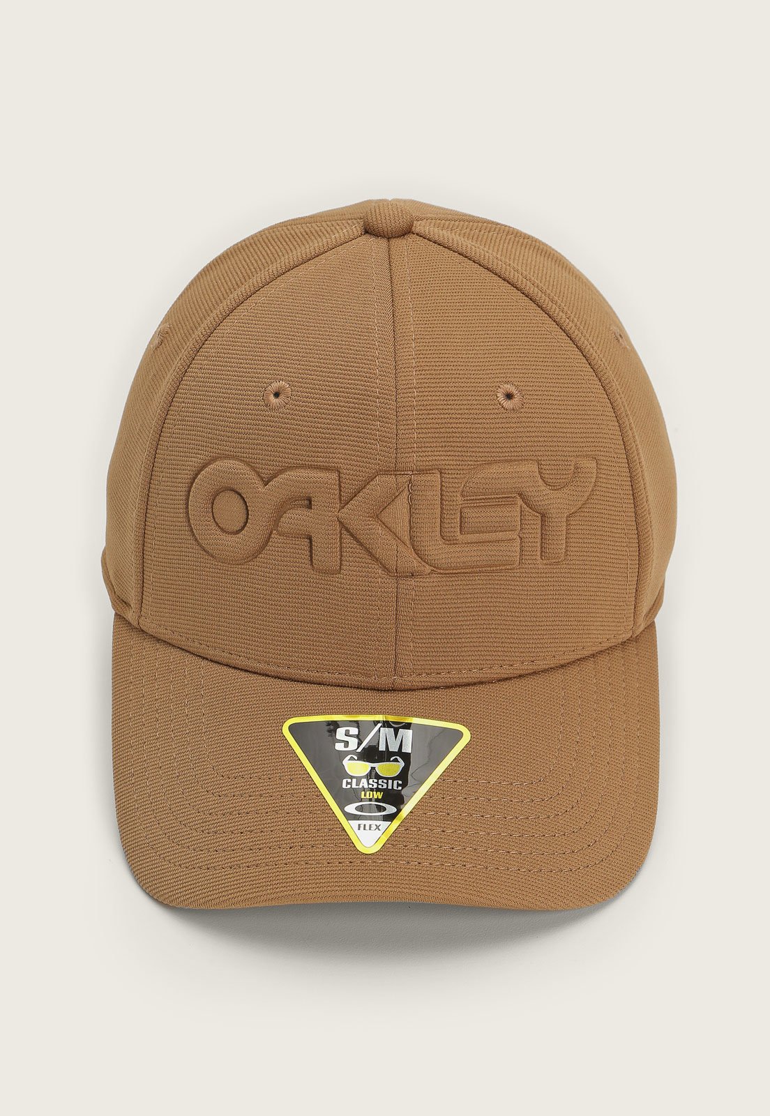 Boné Fechado Oakley Aba Curva Mod 6 Panel Stretch Hat Emboss Bege