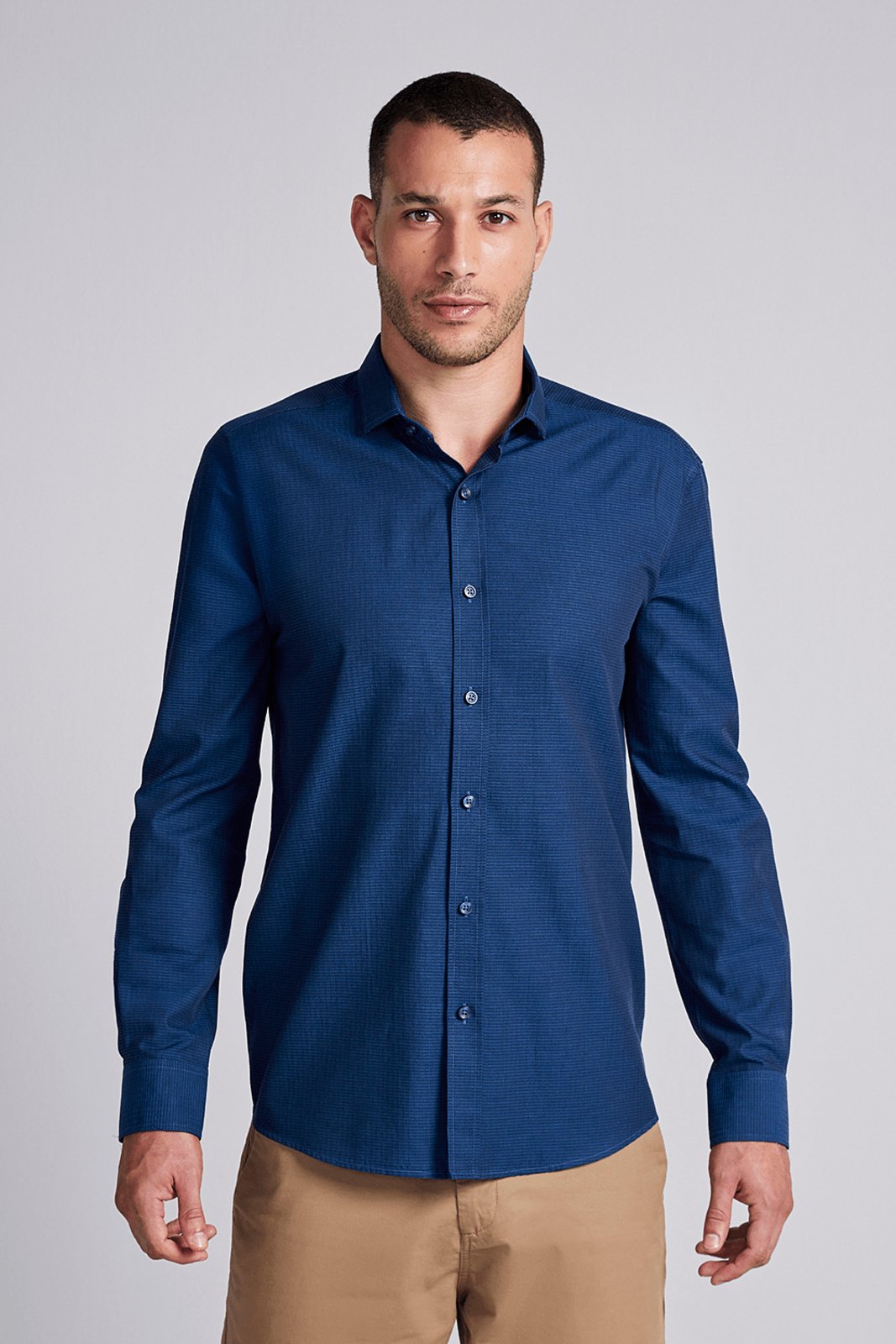 HIGHSTIL Camisa Lisa Comfort - Azul Marinho