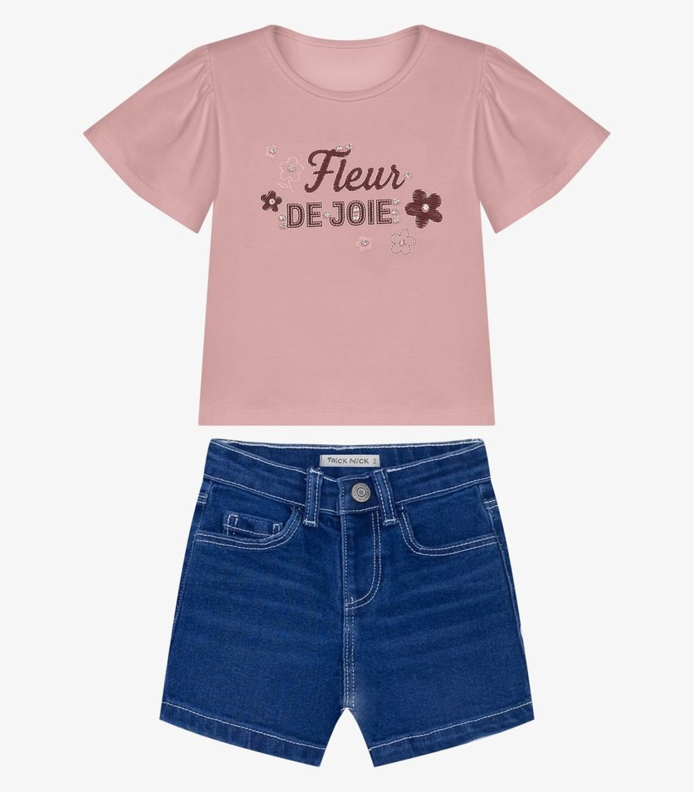 Infantil - Conjunto Feminino Blusa Com Shorts Trick Nick Rosa