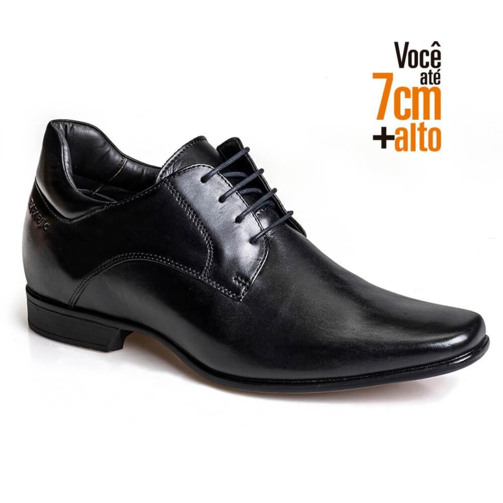 Sapato Social Couro Rafarillo Masculino Cadarço Salto 7cm Preto