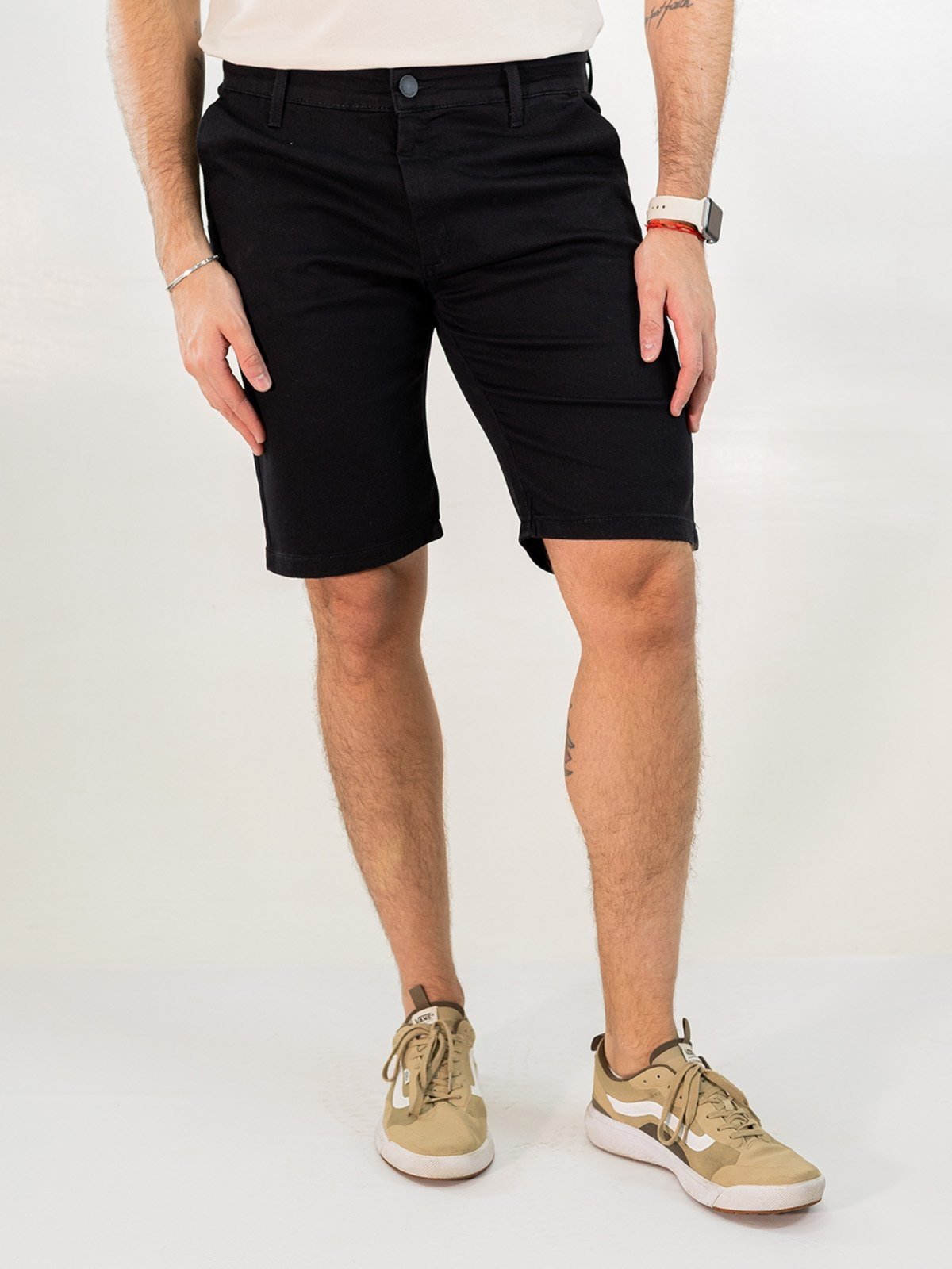 Bermuda Masculina Sarja Preta Skinny Bolso Social Elastano Anticorpus