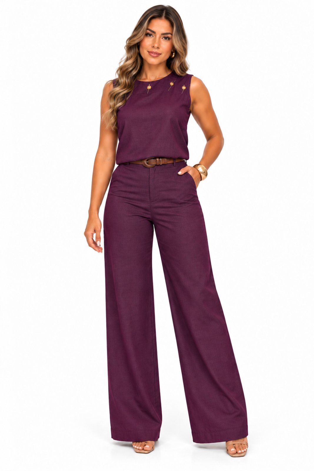 Conjunto Feminino D Bell Outlet Fashion Detalhe Floral Bordado Uva